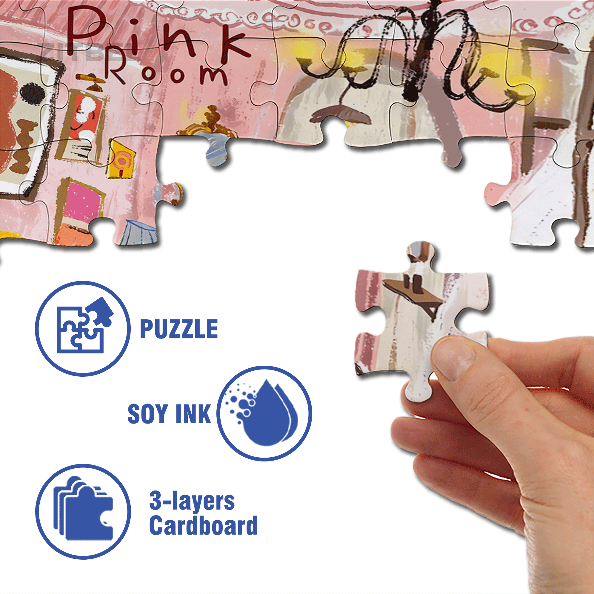 Pink Room 500pcs/1000pcs Jigsaw Puzzle, Scratch-Resistant, Interactive Family Game & Brain-Boosting DIY Decor, Perfect for Halloween, Christmas & New Year Gifts, Family Puzzle Game