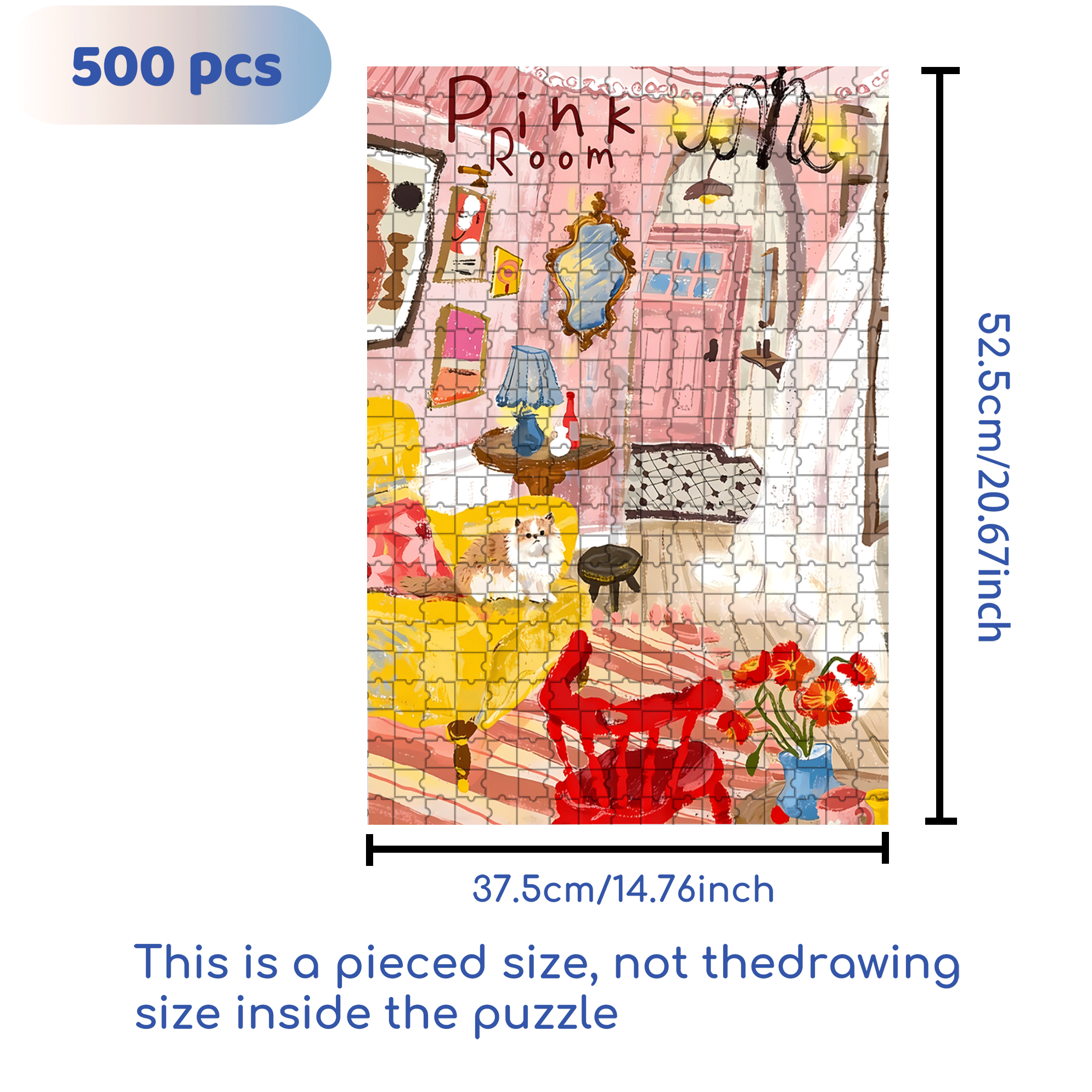 Pink Room 500pcs/1000pcs Jigsaw Puzzle, Scratch-Resistant, Interactive Family Game & Brain-Boosting DIY Decor, Perfect for Halloween, Christmas & New Year Gifts, Family Puzzle Game