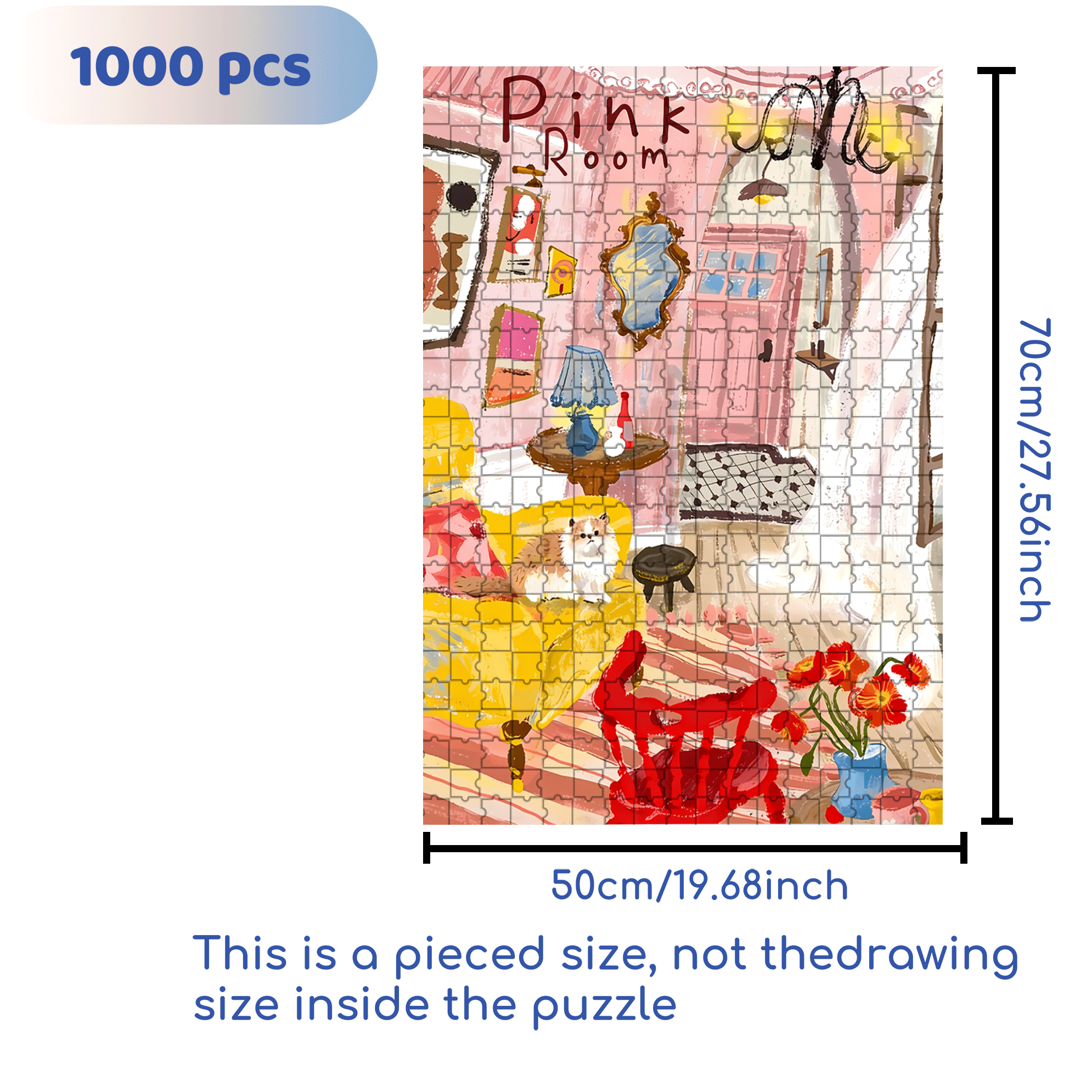 Pink Room 500pcs/1000pcs Jigsaw Puzzle, Scratch-Resistant, Interactive Family Game & Brain-Boosting DIY Decor, Perfect for Halloween, Christmas & New Year Gifts, Family Puzzle Game