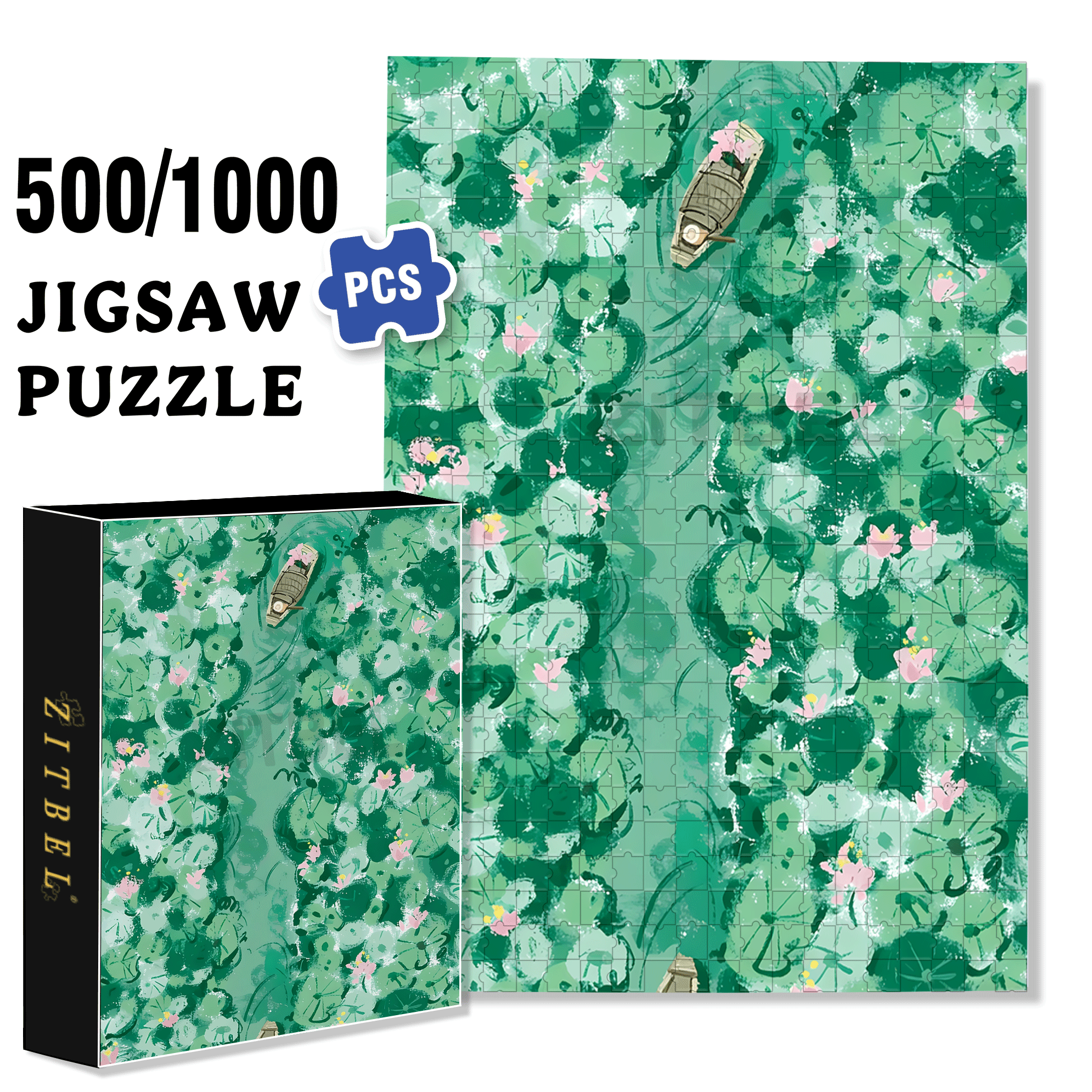 Summer Lotus Pond 2 500pcs/1000pcs Jigsaw Puzzle, Scratch-Resistant, Interactive Family Game & Brain-Boosting DIY Decor, Perfect for Halloween, Christmas & New Year Gifts, Family Puzzle Game