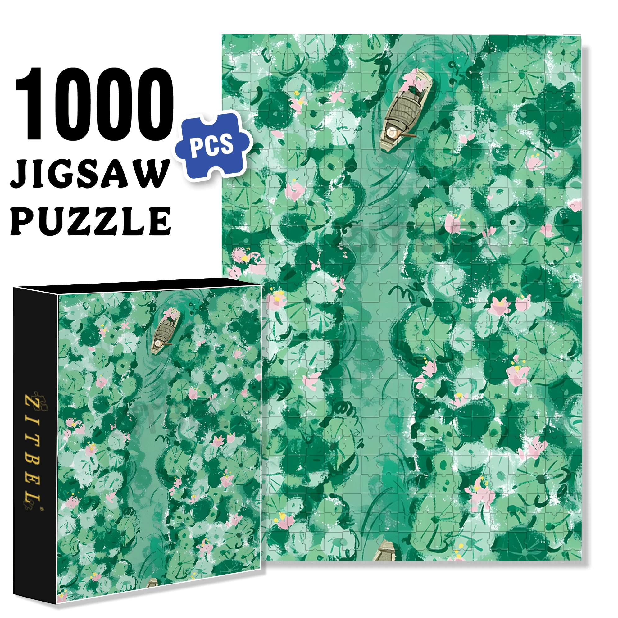 Summer Lotus Pond 2 500pcs/1000pcs Jigsaw Puzzle, Scratch-Resistant, Interactive Family Game & Brain-Boosting DIY Decor, Perfect for Halloween, Christmas & New Year Gifts, Family Puzzle Game
