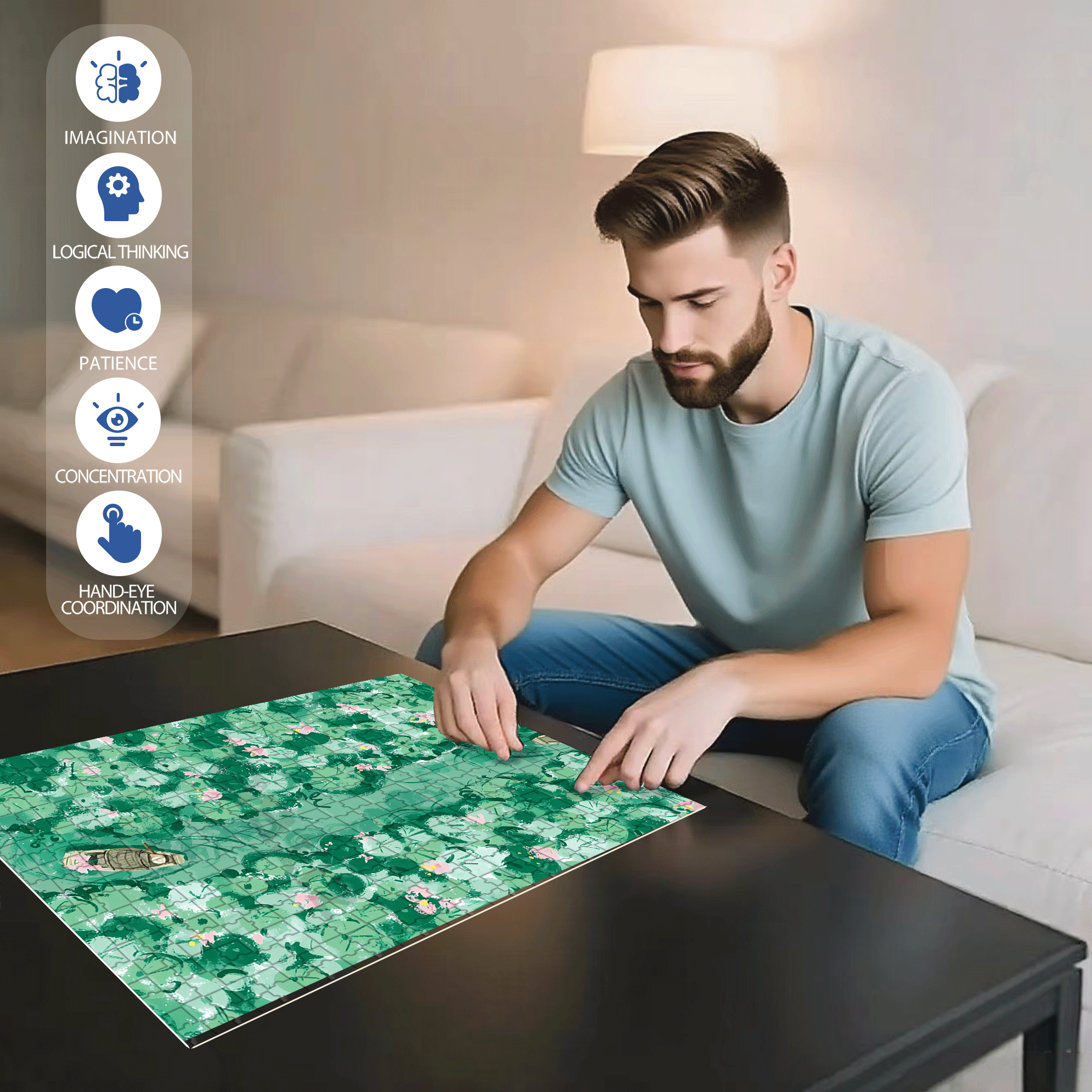 Summer Lotus Pond 2 500pcs/1000pcs Jigsaw Puzzle, Scratch-Resistant, Interactive Family Game & Brain-Boosting DIY Decor, Perfect for Halloween, Christmas & New Year Gifts, Family Puzzle Game