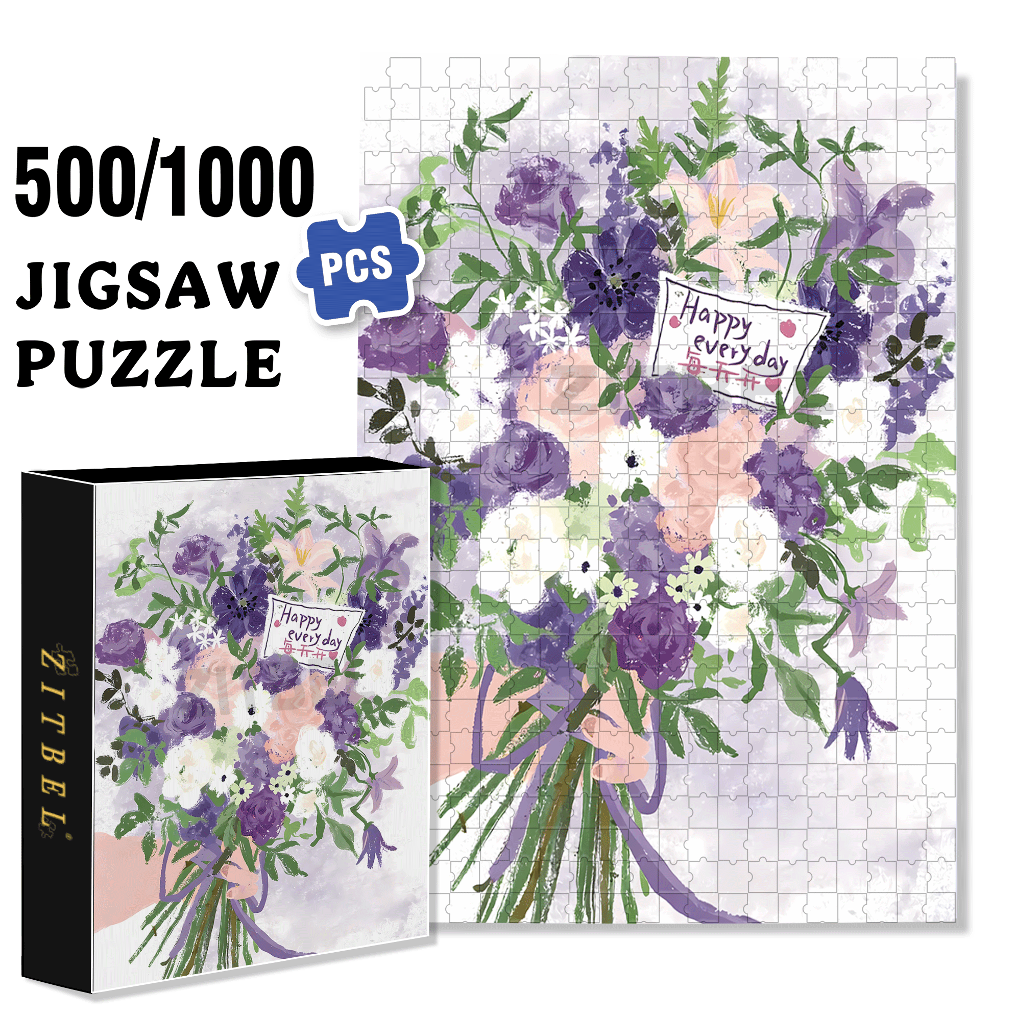 A Bouquet Of Purple On The Weekend 500pcs/1000pcs Jigsaw Puzzle, Scratch-Resistant, Interactive Family Game & Brain-Boosting DIY Decor, Perfect for Halloween, Christmas & New Year Gifts, Family Puzzle Game