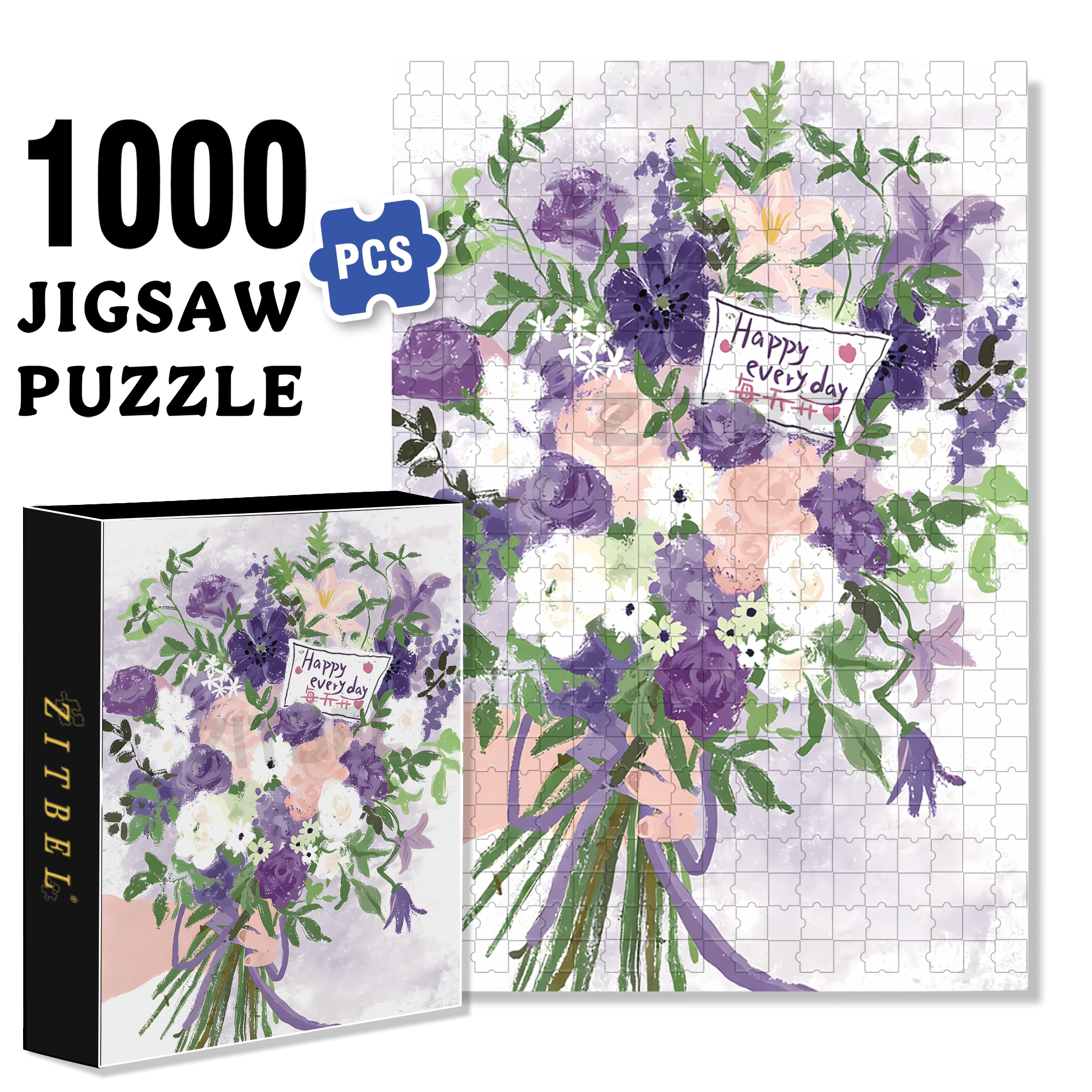 A Bouquet Of Purple On The Weekend 500pcs/1000pcs Jigsaw Puzzle, Scratch-Resistant, Interactive Family Game & Brain-Boosting DIY Decor, Perfect for Halloween, Christmas & New Year Gifts, Family Puzzle Game