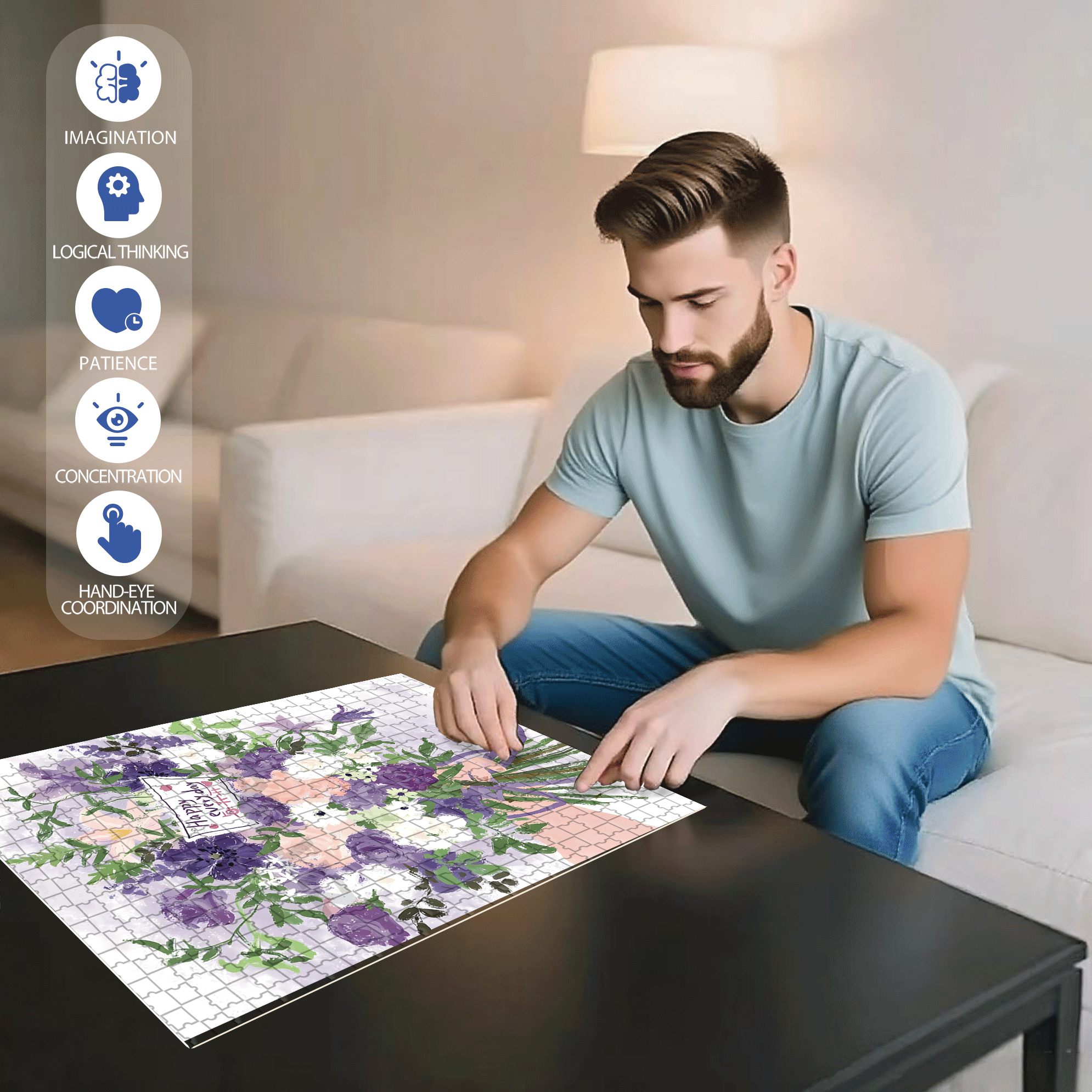 A Bouquet Of Purple On The Weekend 500pcs/1000pcs Jigsaw Puzzle, Scratch-Resistant, Interactive Family Game & Brain-Boosting DIY Decor, Perfect for Halloween, Christmas & New Year Gifts, Family Puzzle Game