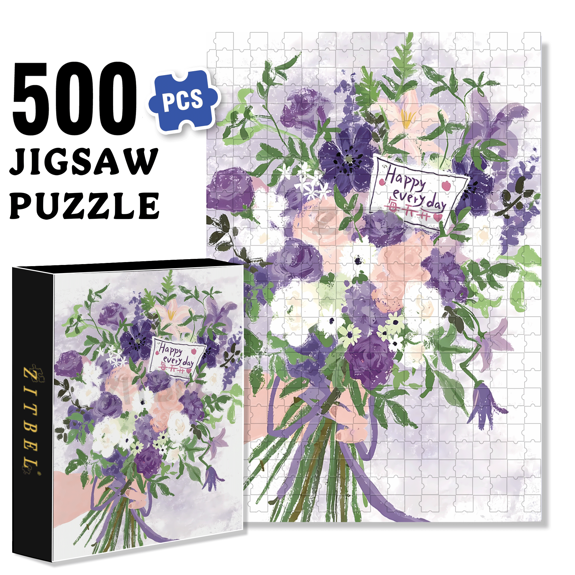 A Bouquet Of Purple On The Weekend 500pcs/1000pcs Jigsaw Puzzle, Scratch-Resistant, Interactive Family Game & Brain-Boosting DIY Decor, Perfect for Halloween, Christmas & New Year Gifts, Family Puzzle Game