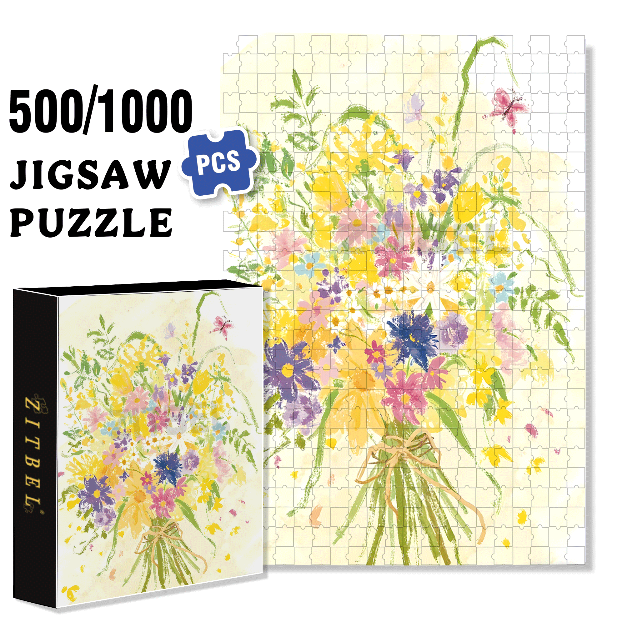 A Bunch Of Wild Flowers In The Mountains 500pcs/1000pcs Jigsaw Puzzle, Scratch-Resistant, Interactive Family Game & Brain-Boosting DIY Decor, Perfect for Halloween, Christmas & New Year Gifts, Family Puzzle Game