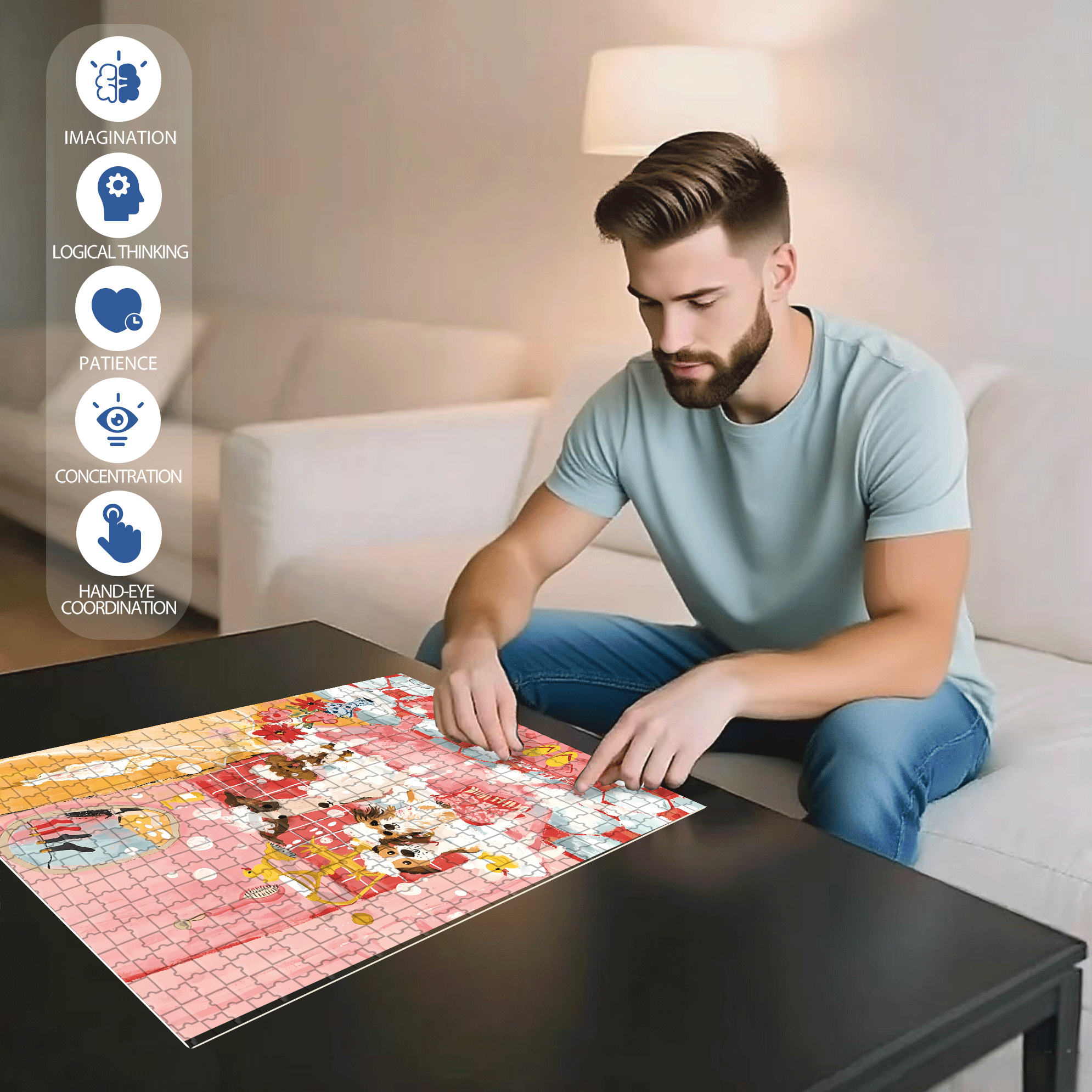 Bathroom Dog Party 500pcs/1000pcs Jigsaw Puzzle, Scratch-Resistant, Interactive Family Game & Brain-Boosting DIY Decor, Perfect for Halloween, Christmas & New Year Gifts, Family Puzzle Game
