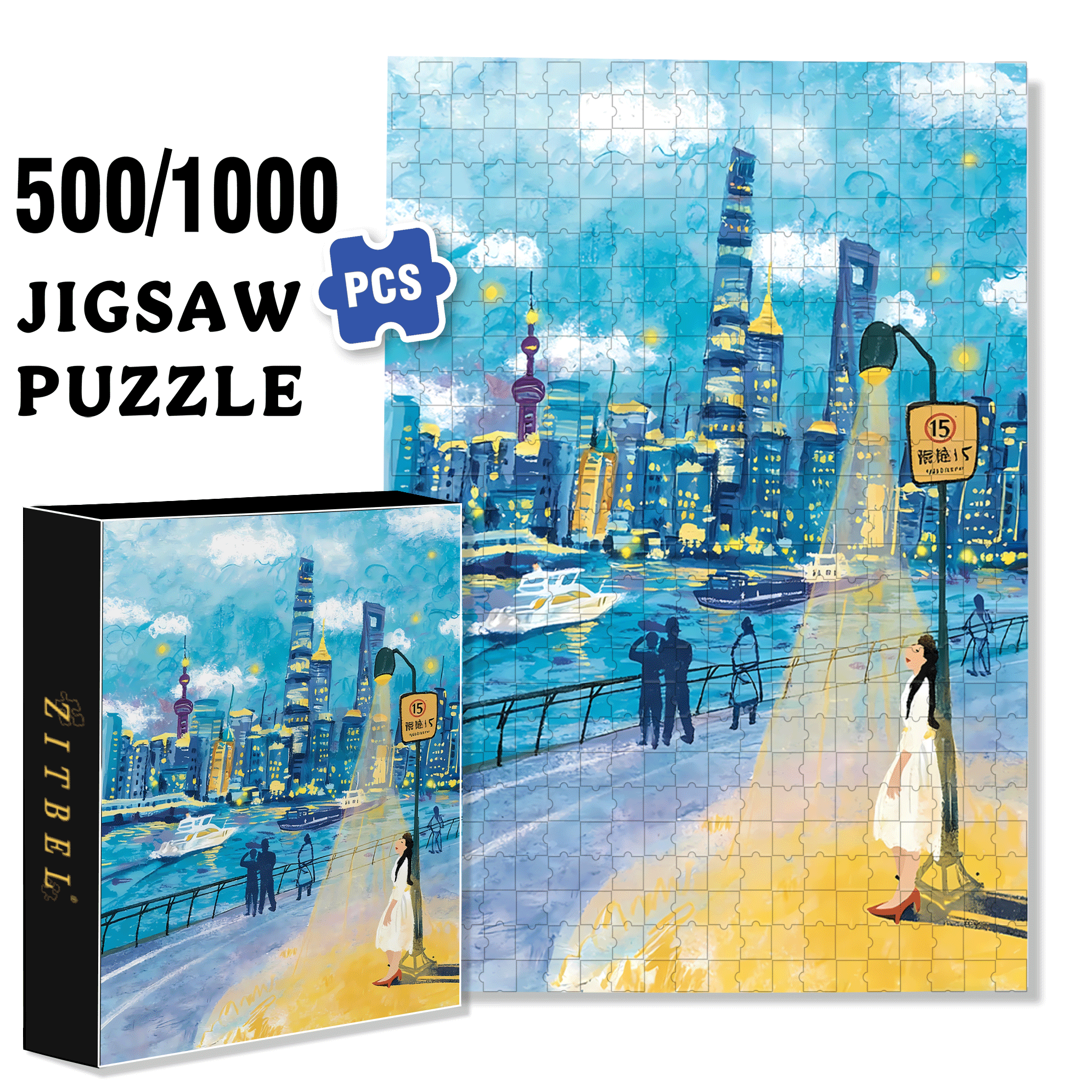 Blue Moment 500pcs/1000pcs Jigsaw Puzzle, Scratch-Resistant, Interactive Family Game & Brain-Boosting DIY Decor, Perfect for Halloween, Christmas & New Year Gifts, Family Puzzle Game