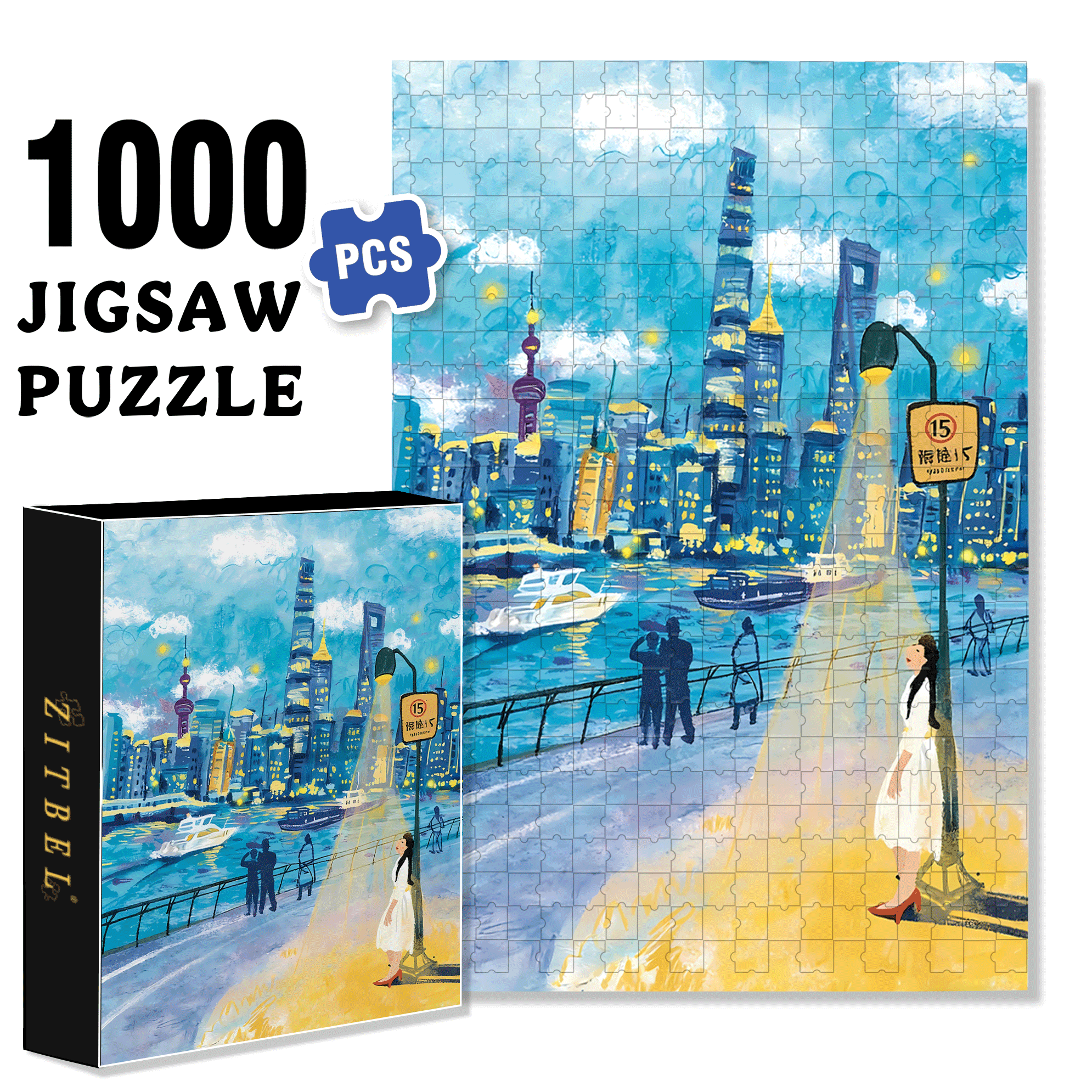Blue Moment 500pcs/1000pcs Jigsaw Puzzle, Scratch-Resistant, Interactive Family Game & Brain-Boosting DIY Decor, Perfect for Halloween, Christmas & New Year Gifts, Family Puzzle Game