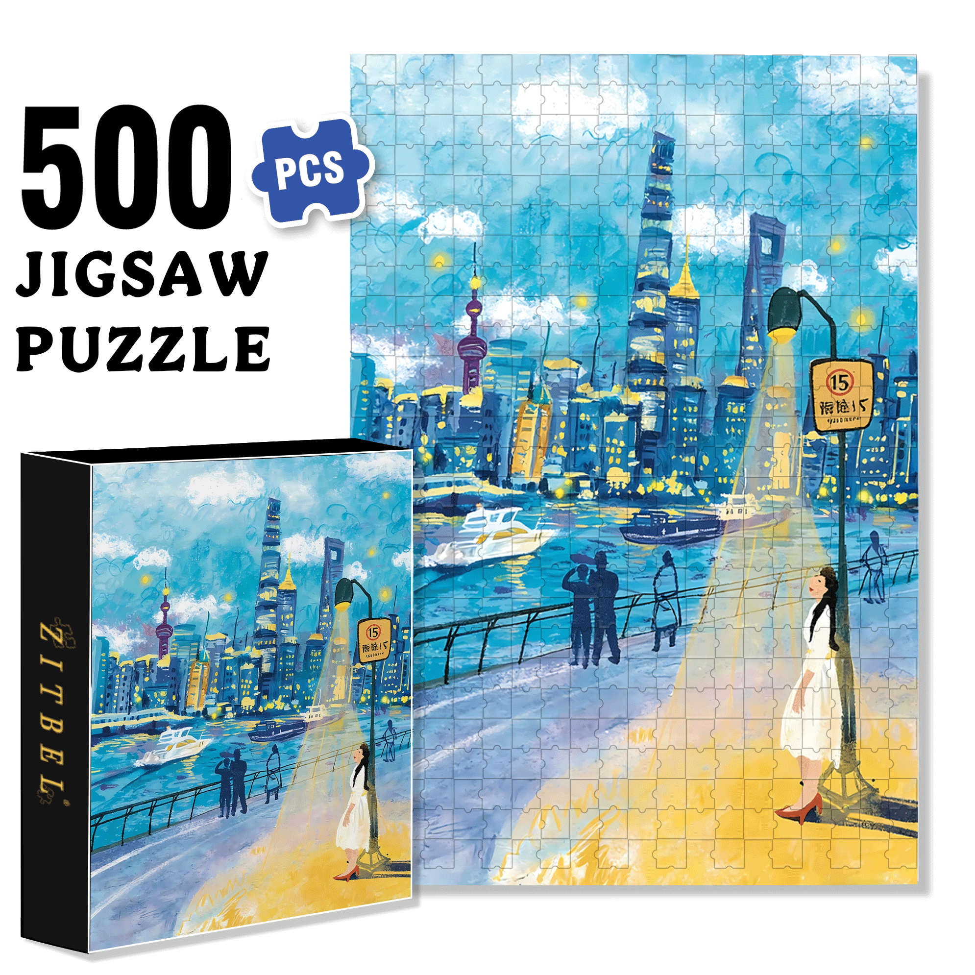Blue Moment 500pcs/1000pcs Jigsaw Puzzle, Scratch-Resistant, Interactive Family Game & Brain-Boosting DIY Decor, Perfect for Halloween, Christmas & New Year Gifts, Family Puzzle Game