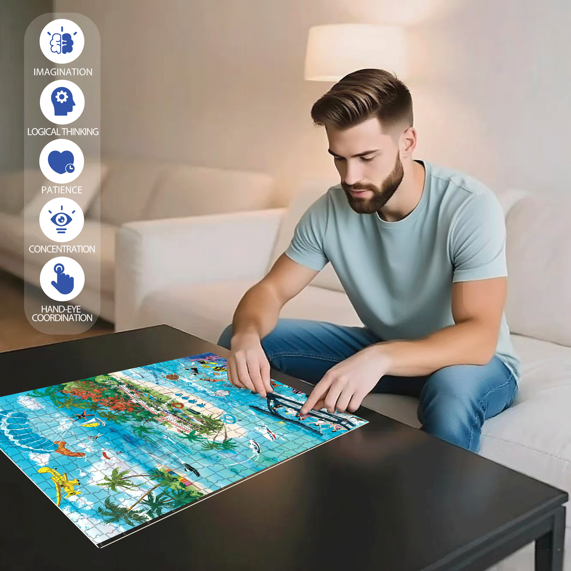 Blue Mood 2 500pcs/1000pcs Jigsaw Puzzle, Scratch-Resistant, Interactive Family Game & Brain-Boosting DIY Decor, Perfect for Halloween, Christmas & New Year Gifts, Family Puzzle Game
