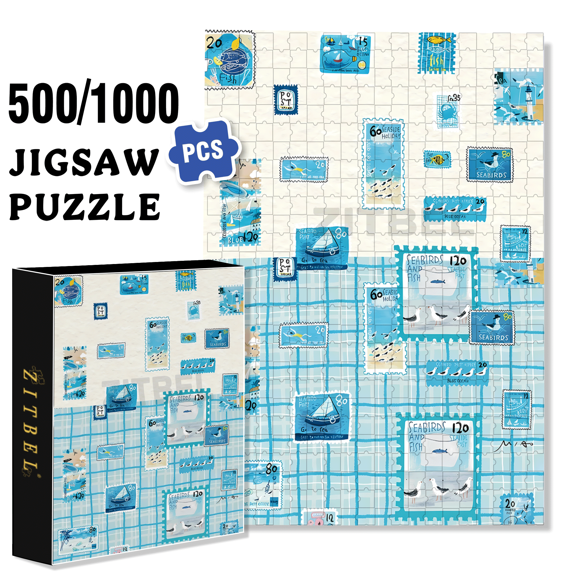 Blue Stamp 500pcs/1000pcs Jigsaw Puzzle, Scratch-Resistant, Interactive Family Game & Brain-Boosting DIY Decor, Perfect for Halloween, Christmas & New Year Gifts, Family Puzzle Game