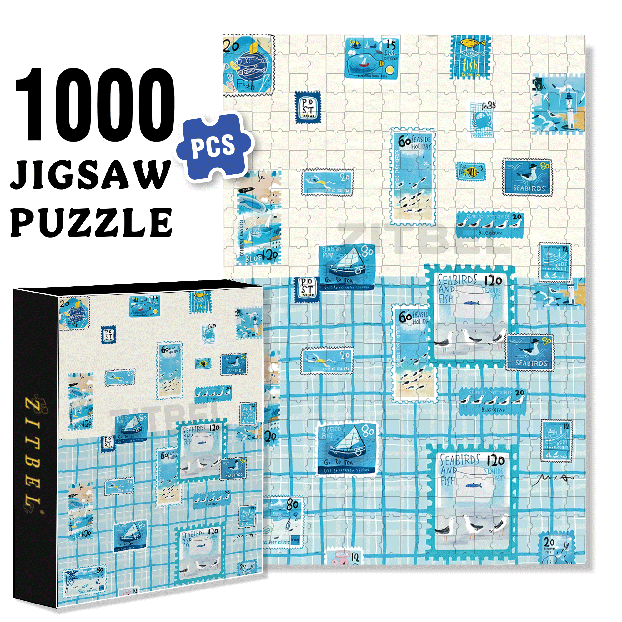 Blue Stamp 500pcs/1000pcs Jigsaw Puzzle, Scratch-Resistant, Interactive Family Game & Brain-Boosting DIY Decor, Perfect for Halloween, Christmas & New Year Gifts, Family Puzzle Game