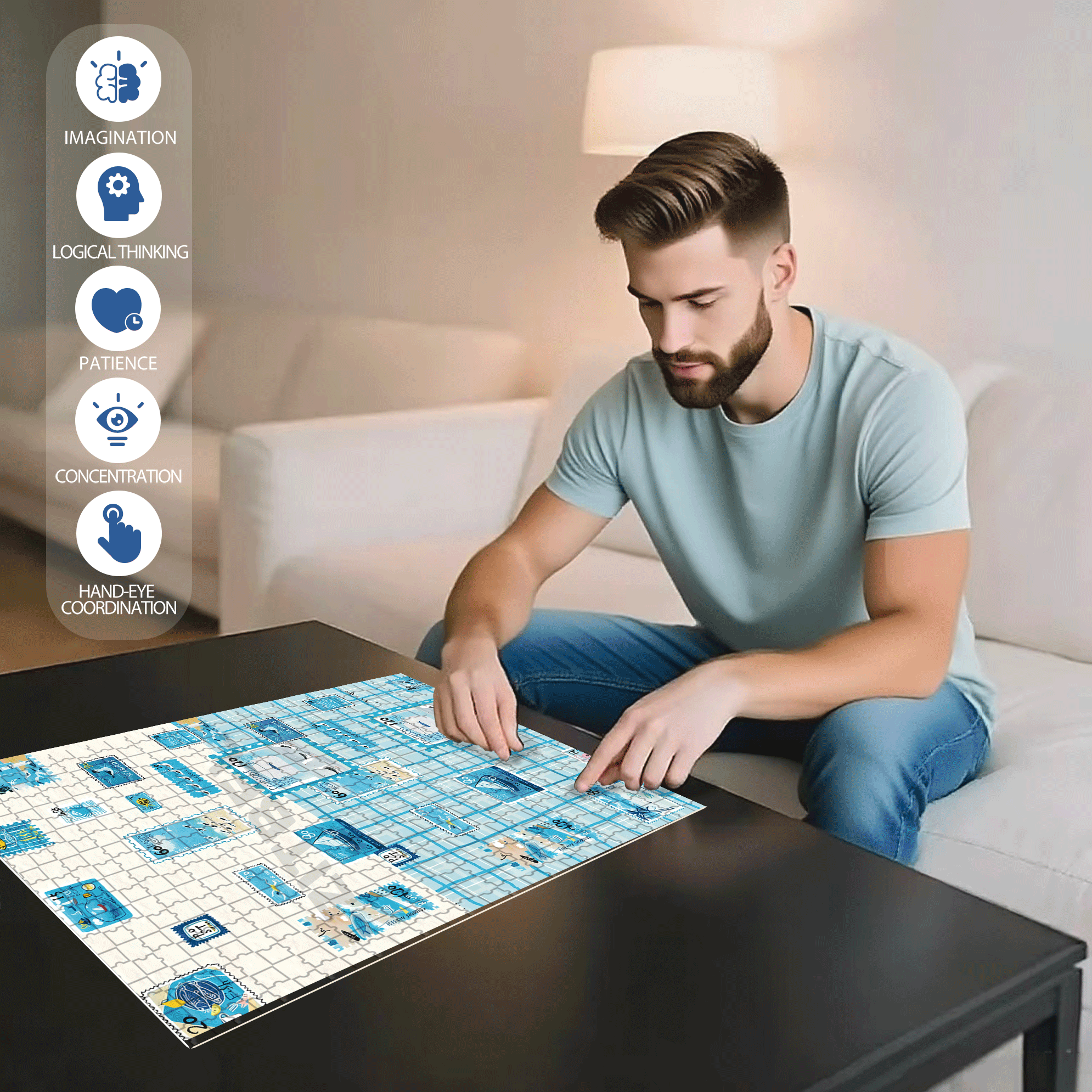 Blue Stamp 500pcs/1000pcs Jigsaw Puzzle, Scratch-Resistant, Interactive Family Game & Brain-Boosting DIY Decor, Perfect for Halloween, Christmas & New Year Gifts, Family Puzzle Game