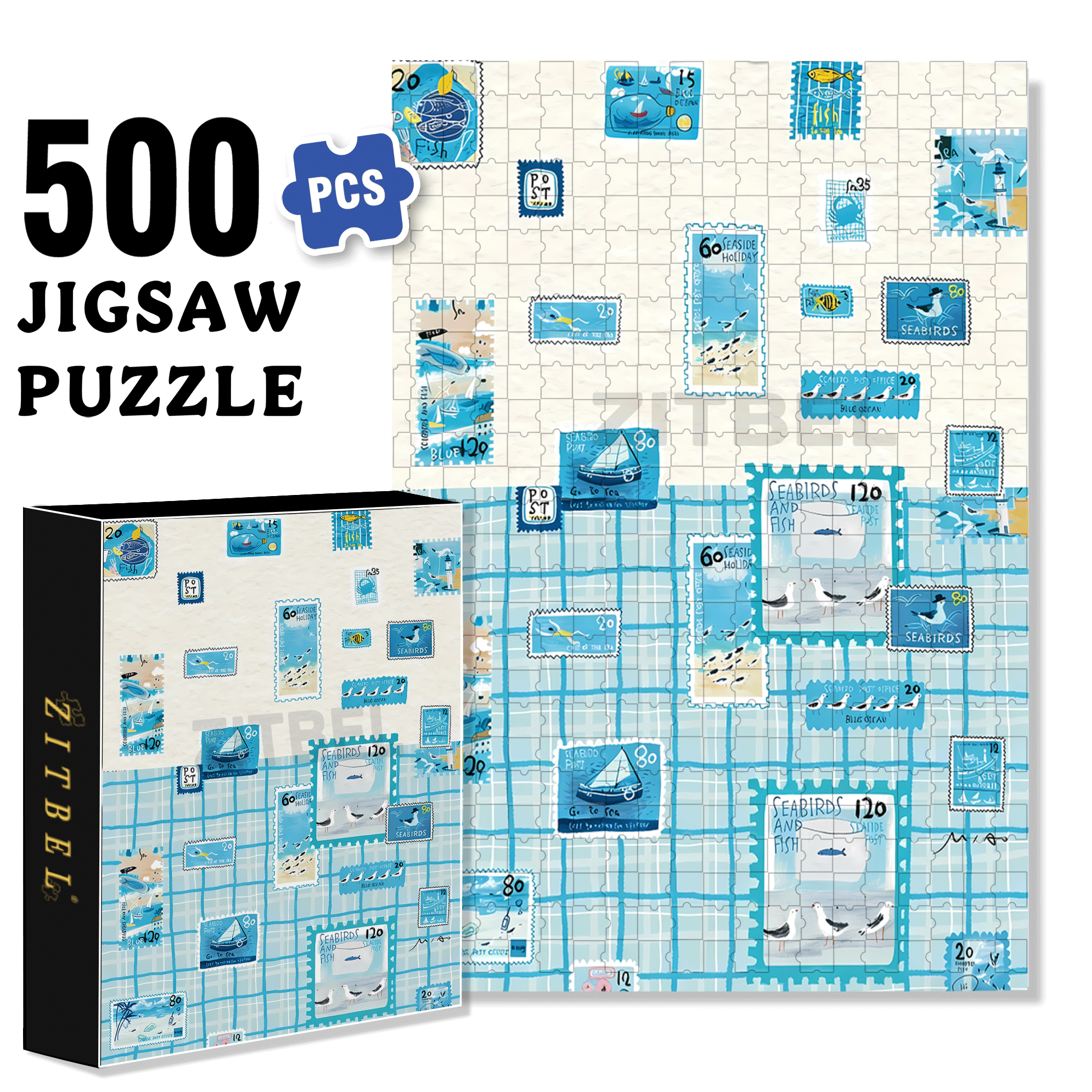 Blue Stamp 500pcs/1000pcs Jigsaw Puzzle, Scratch-Resistant, Interactive Family Game & Brain-Boosting DIY Decor, Perfect for Halloween, Christmas & New Year Gifts, Family Puzzle Game