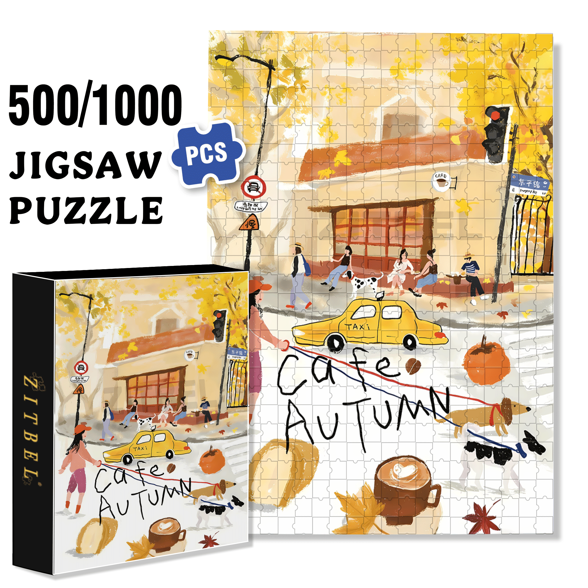 Cafe Autumn 500pcs/1000pcs Jigsaw Puzzle, Scratch-Resistant, Interactive Family Game & Brain-Boosting DIY Decor, Perfect for Halloween, Christmas & New Year Gifts, Family Puzzle Game