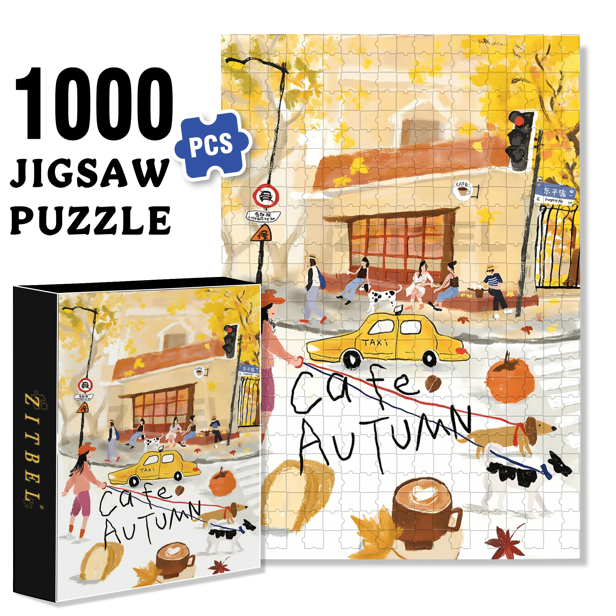 Cafe Autumn 500pcs/1000pcs Jigsaw Puzzle, Scratch-Resistant, Interactive Family Game & Brain-Boosting DIY Decor, Perfect for Halloween, Christmas & New Year Gifts, Family Puzzle Game