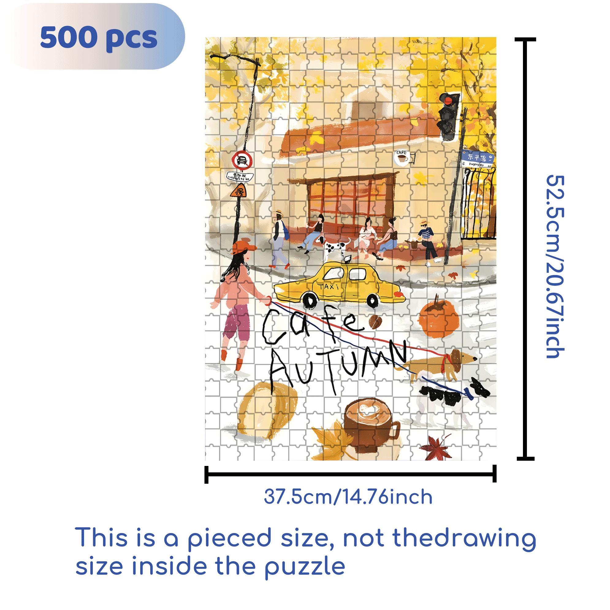 Cafe Autumn 500pcs/1000pcs Jigsaw Puzzle, Scratch-Resistant, Interactive Family Game & Brain-Boosting DIY Decor, Perfect for Halloween, Christmas & New Year Gifts, Family Puzzle Game