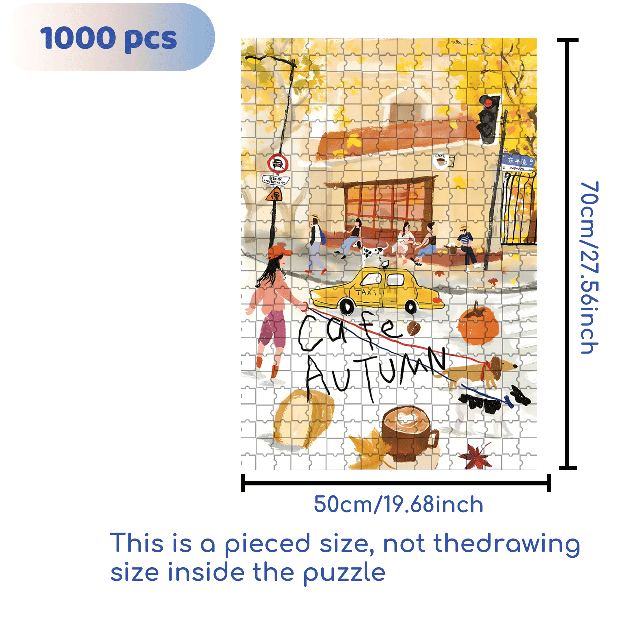Cafe Autumn 500pcs/1000pcs Jigsaw Puzzle, Scratch-Resistant, Interactive Family Game & Brain-Boosting DIY Decor, Perfect for Halloween, Christmas & New Year Gifts, Family Puzzle Game