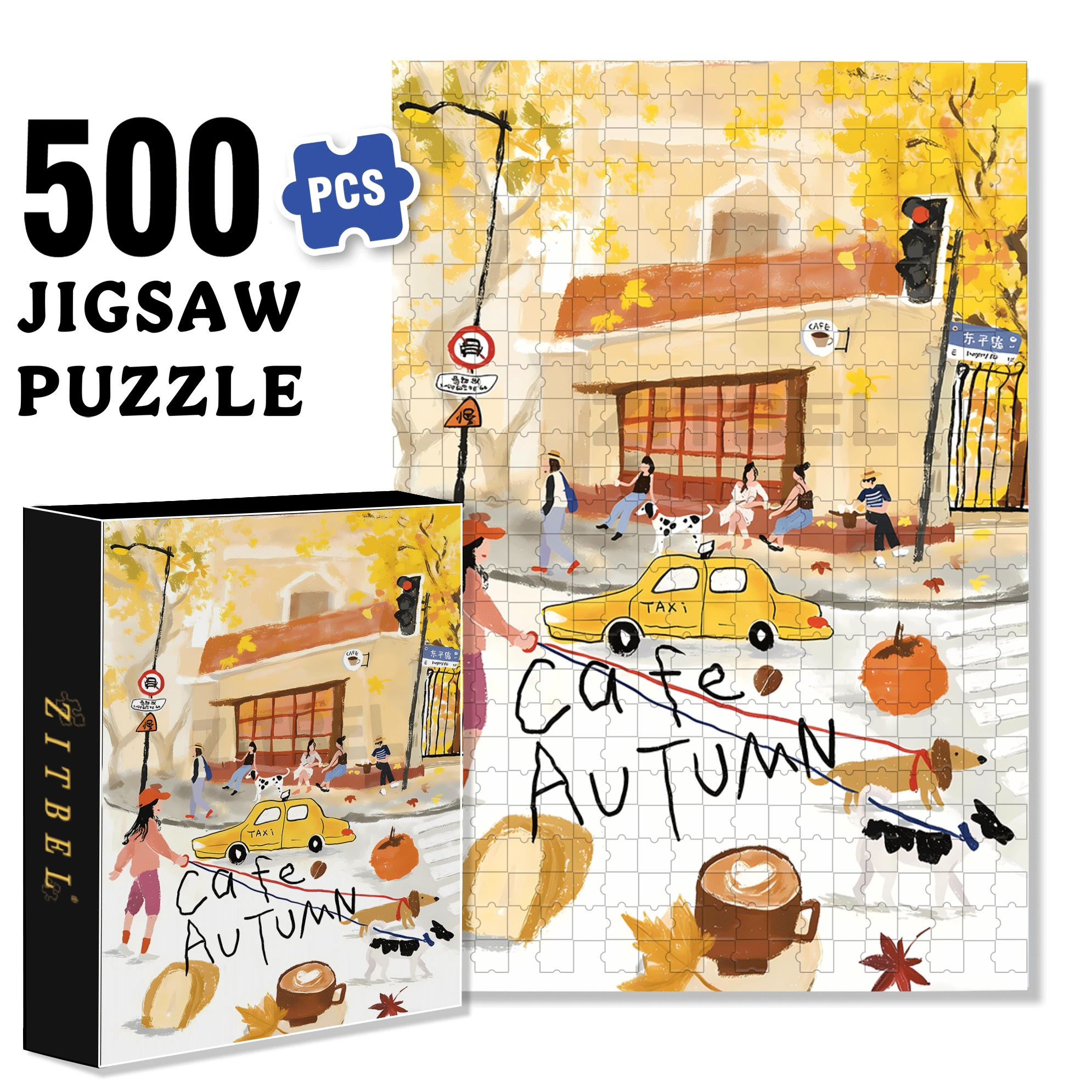 Cafe Autumn 500pcs/1000pcs Jigsaw Puzzle, Scratch-Resistant, Interactive Family Game & Brain-Boosting DIY Decor, Perfect for Halloween, Christmas & New Year Gifts, Family Puzzle Game