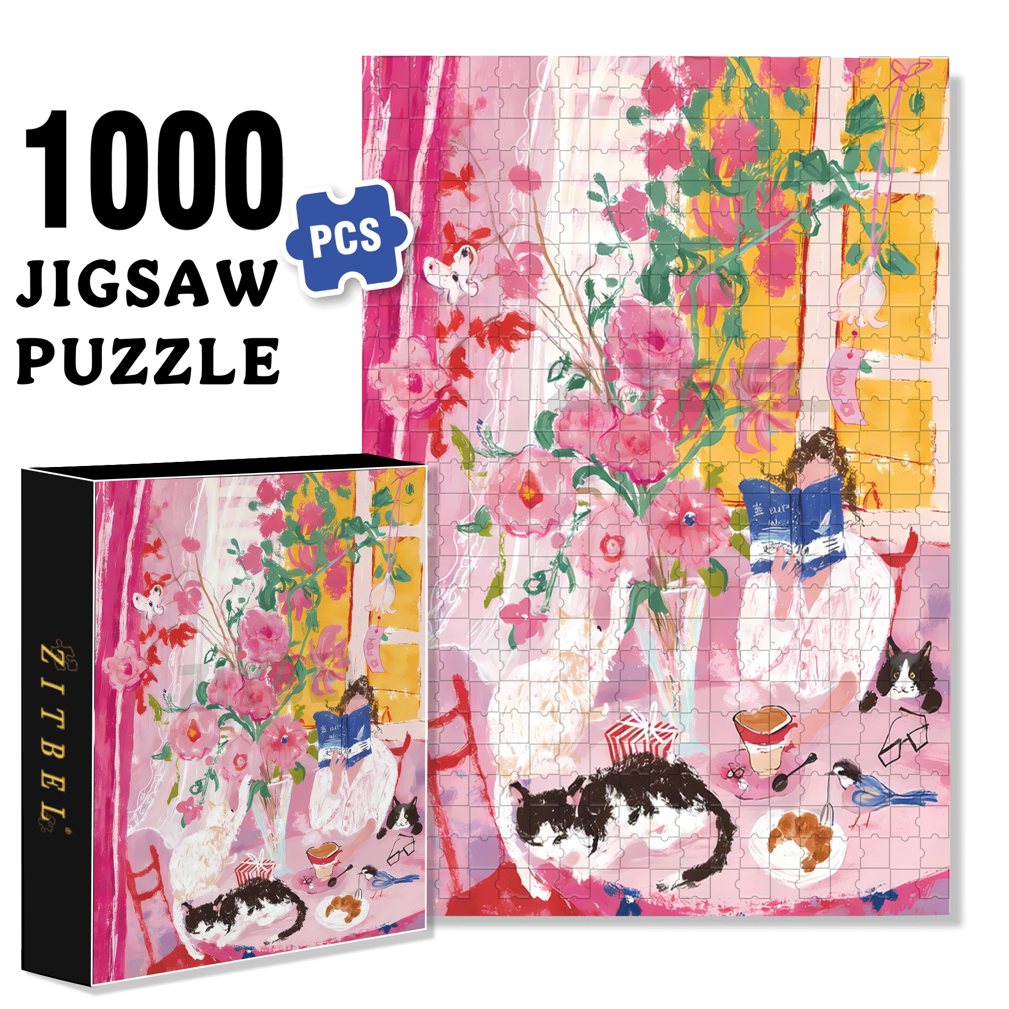 Cat's Summer Afternoon 500pcs/1000pcs Jigsaw Puzzle, Scratch-Resistant, Interactive Family Game & Brain-Boosting DIY Decor, Perfect for Halloween, Christmas & New Year Gifts, Family Puzzle Game