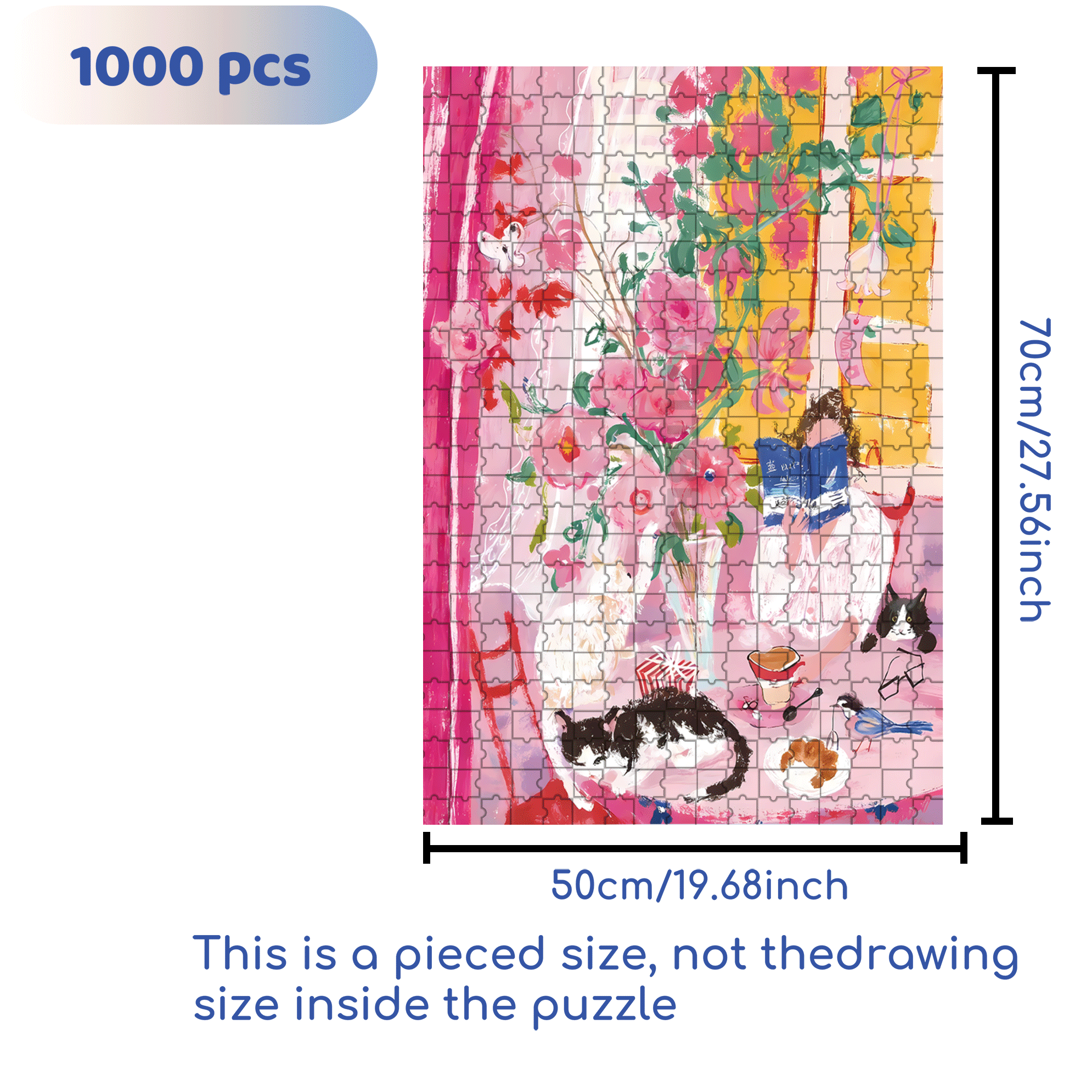 Cat's Summer Afternoon 500pcs/1000pcs Jigsaw Puzzle, Scratch-Resistant, Interactive Family Game & Brain-Boosting DIY Decor, Perfect for Halloween, Christmas & New Year Gifts, Family Puzzle Game