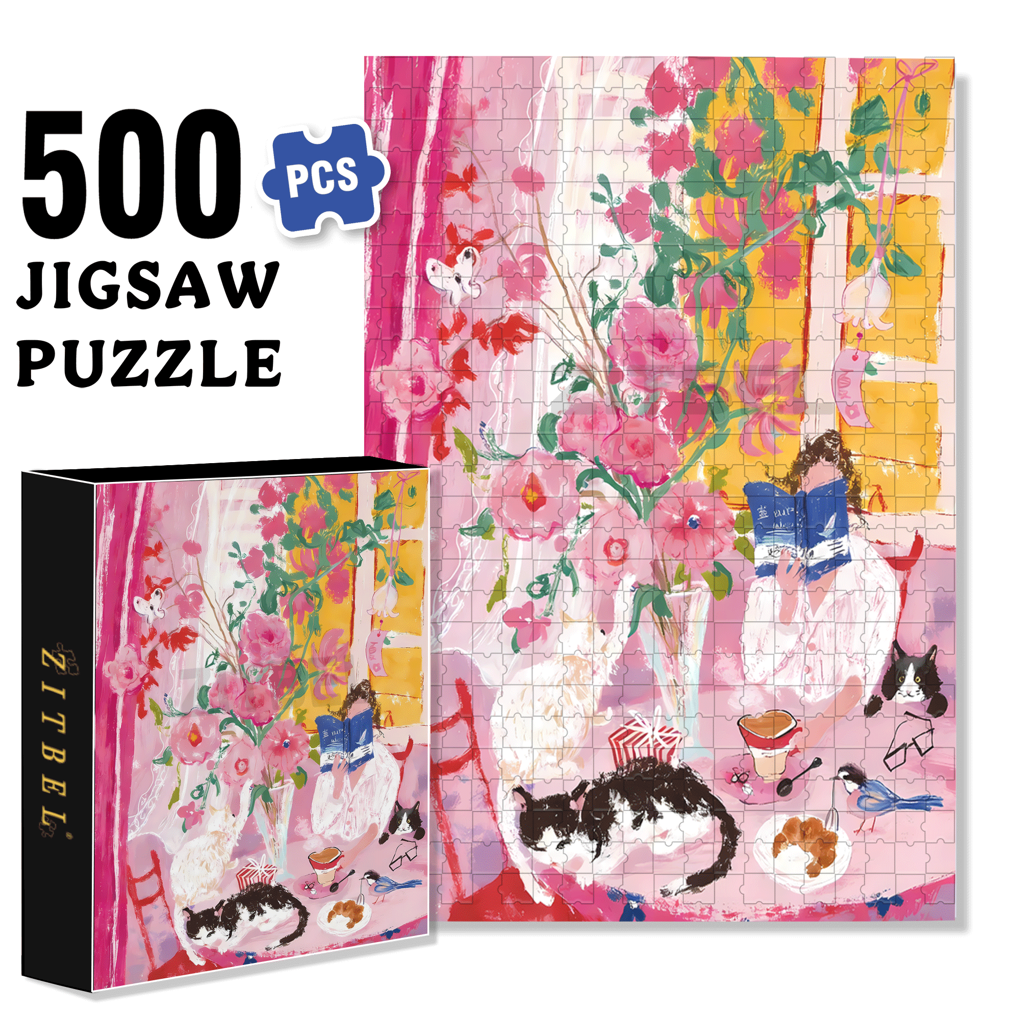 Cat's Summer Afternoon 500pcs/1000pcs Jigsaw Puzzle, Scratch-Resistant, Interactive Family Game & Brain-Boosting DIY Decor, Perfect for Halloween, Christmas & New Year Gifts, Family Puzzle Game