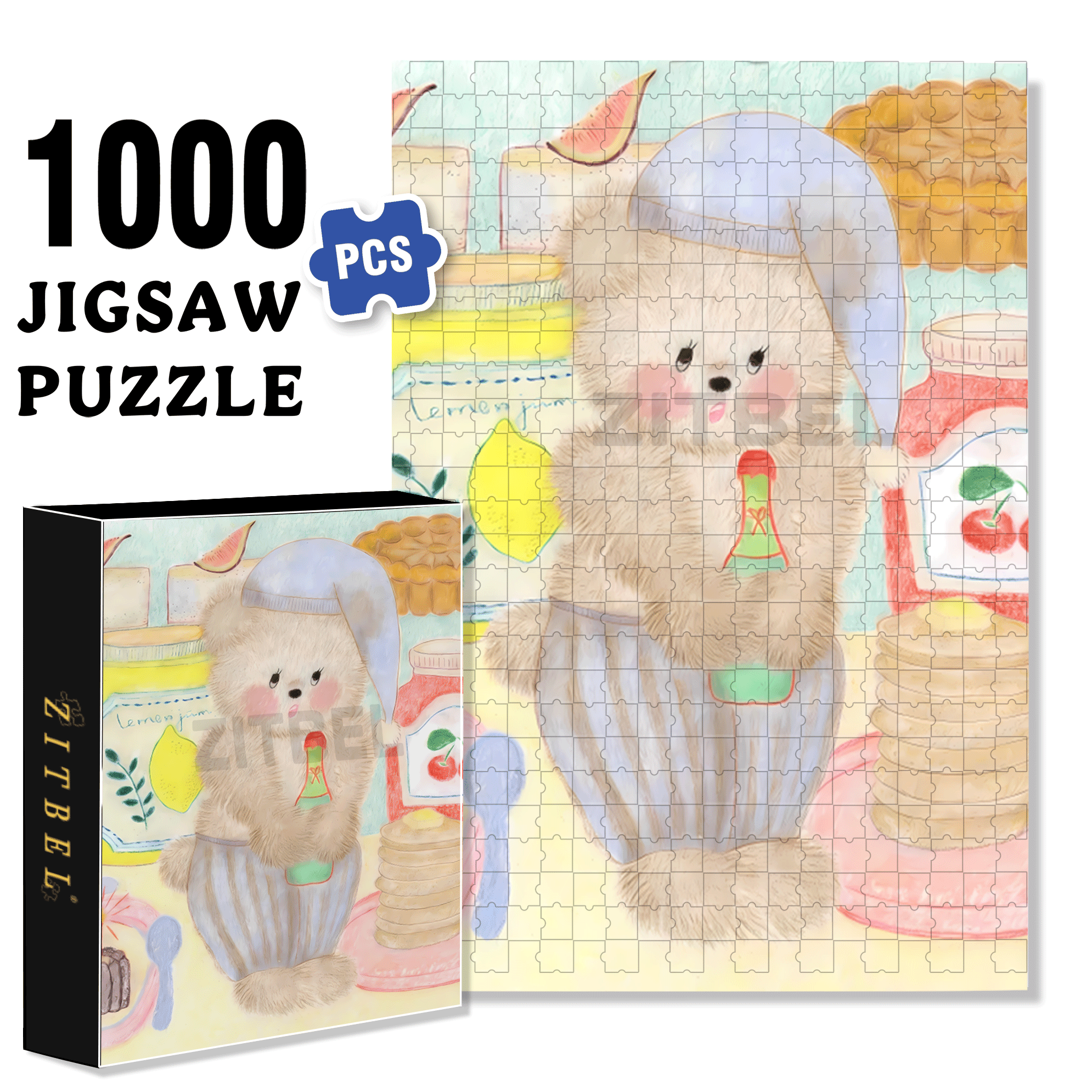 Champagne Bear 500pcs/1000pcs Jigsaw Puzzle, Scratch-Resistant, Interactive Family Game & Brain-Boosting DIY Decor, Perfect for Halloween, Christmas & New Year Gifts, Family Puzzle Game