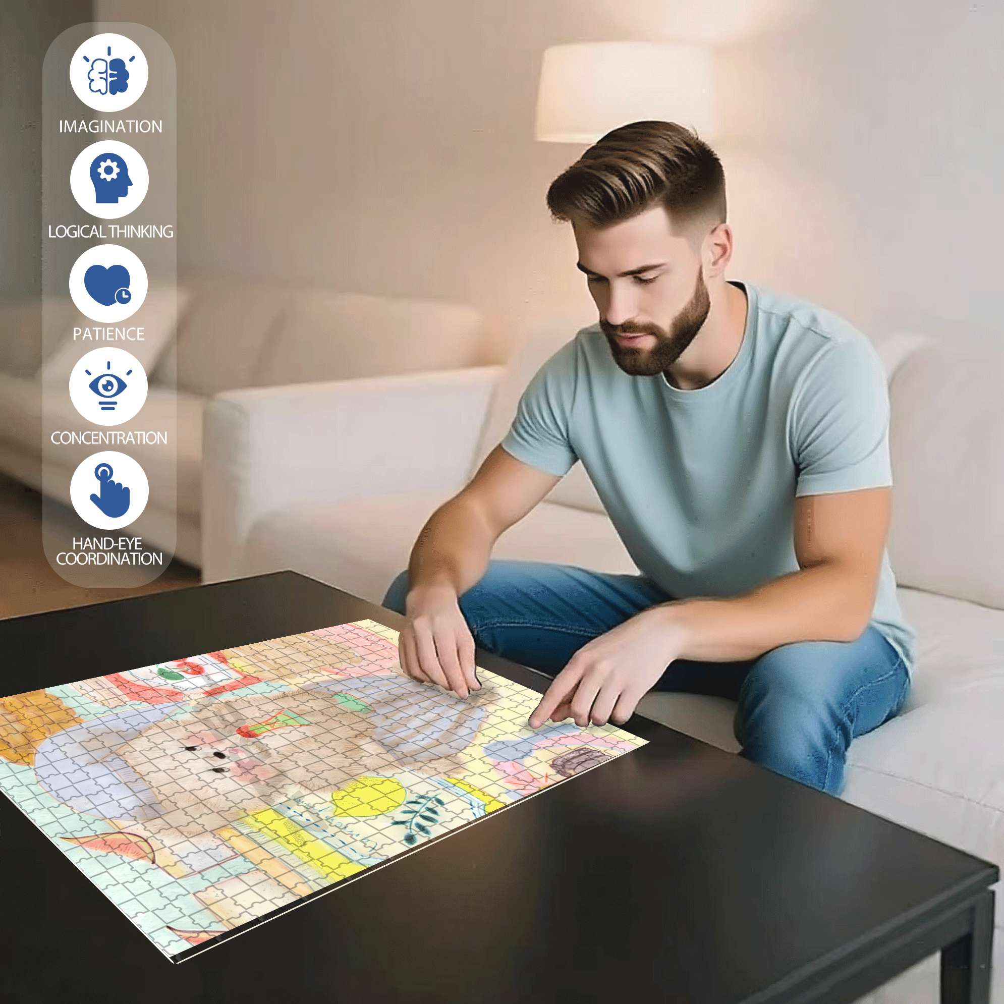 Champagne Bear 500pcs/1000pcs Jigsaw Puzzle, Scratch-Resistant, Interactive Family Game & Brain-Boosting DIY Decor, Perfect for Halloween, Christmas & New Year Gifts, Family Puzzle Game