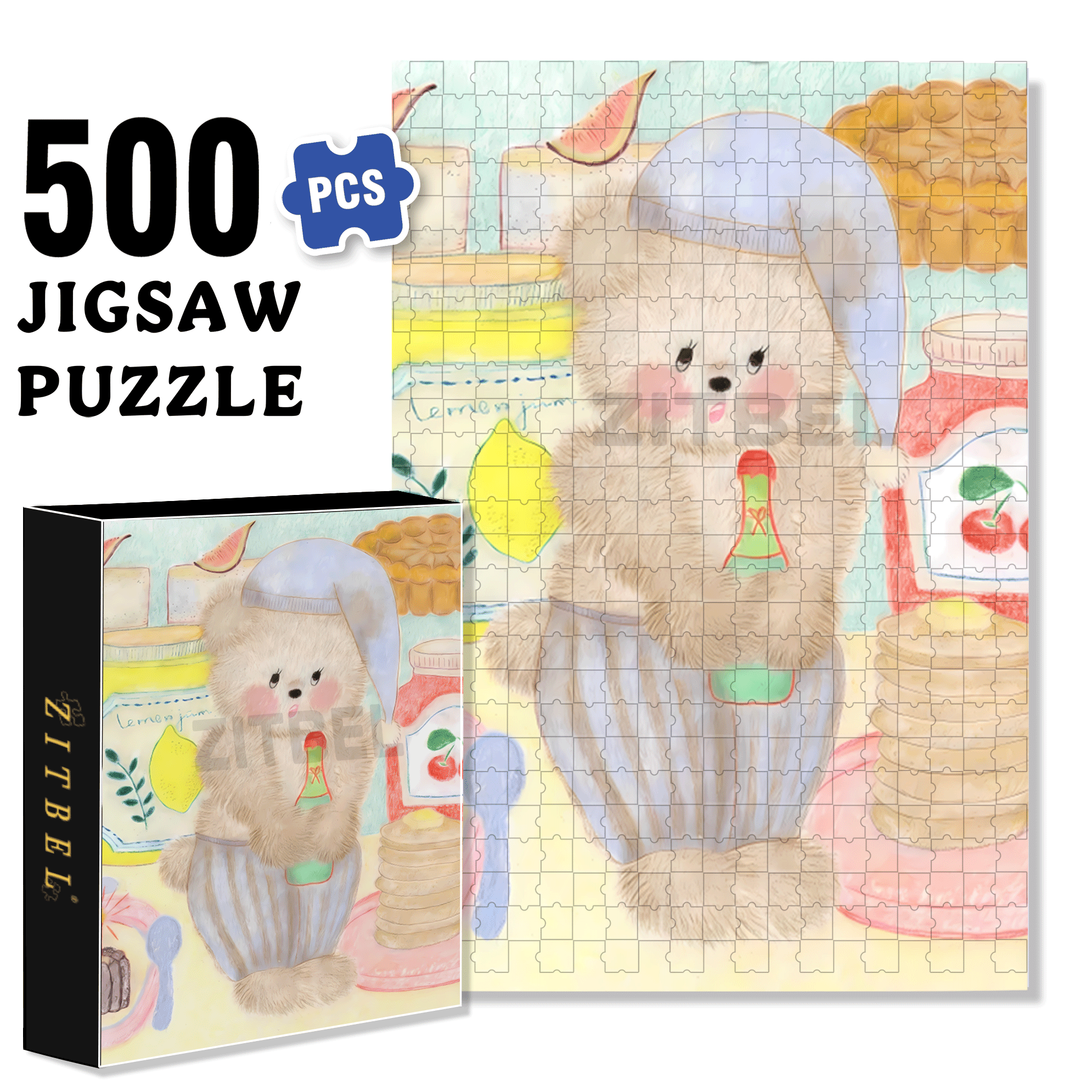 Champagne Bear 500pcs/1000pcs Jigsaw Puzzle, Scratch-Resistant, Interactive Family Game & Brain-Boosting DIY Decor, Perfect for Halloween, Christmas & New Year Gifts, Family Puzzle Game