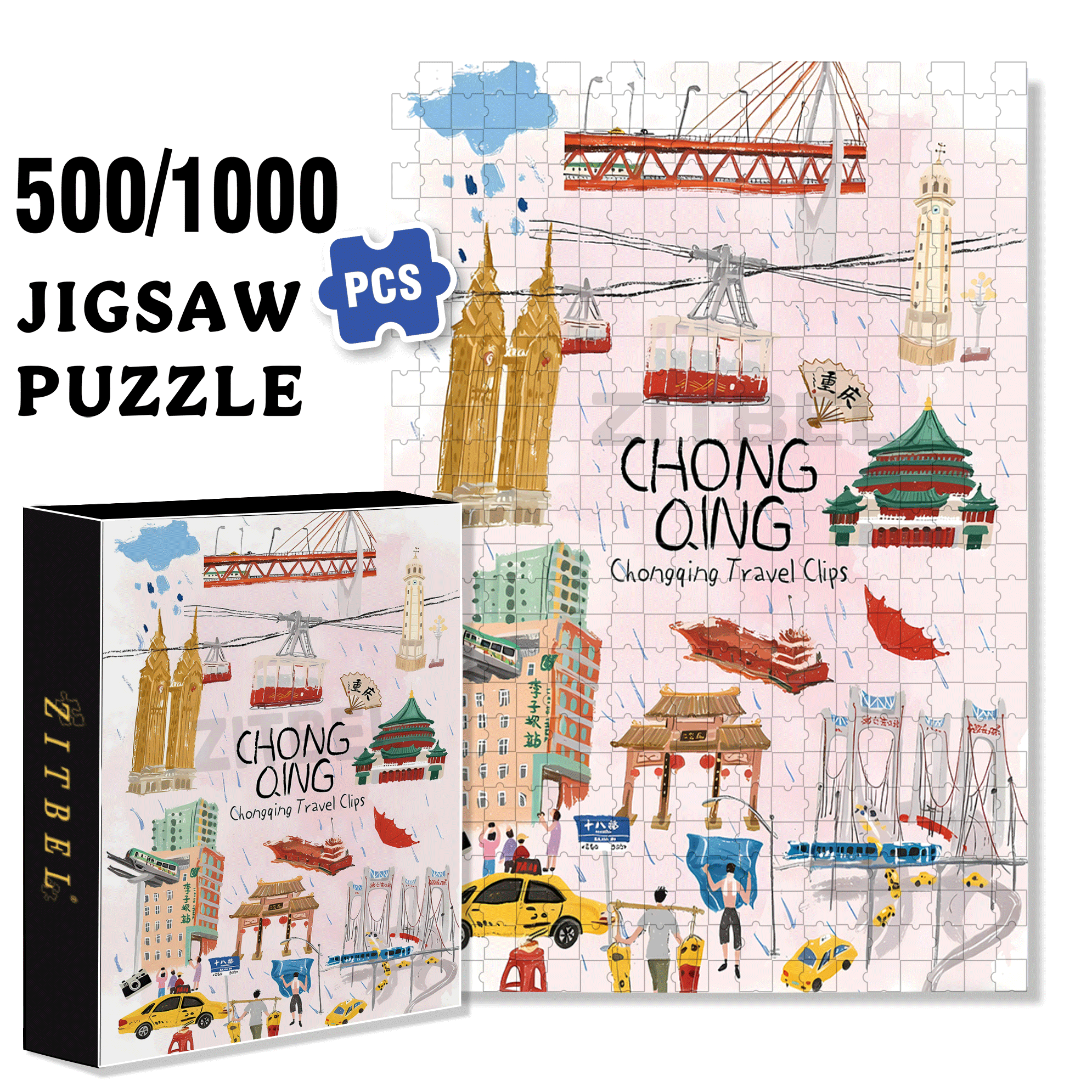 ChongQing 500pcs/1000pcs Jigsaw Puzzle, Scratch-Resistant, Interactive Family Game & Brain-Boosting DIY Decor, Perfect for Halloween, Christmas & New Year Gifts, Family Puzzle Game