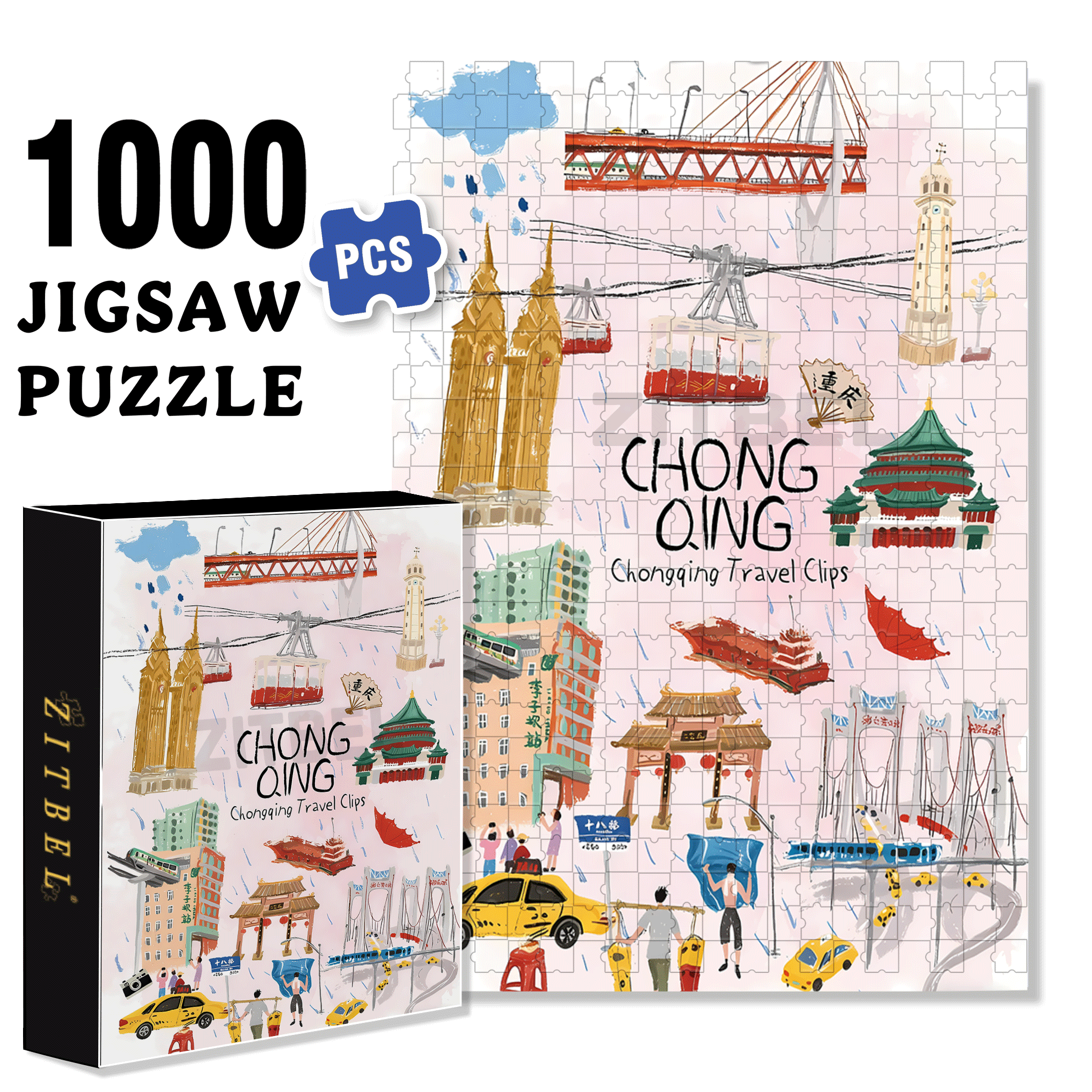 ChongQing 500pcs/1000pcs Jigsaw Puzzle, Scratch-Resistant, Interactive Family Game & Brain-Boosting DIY Decor, Perfect for Halloween, Christmas & New Year Gifts, Family Puzzle Game