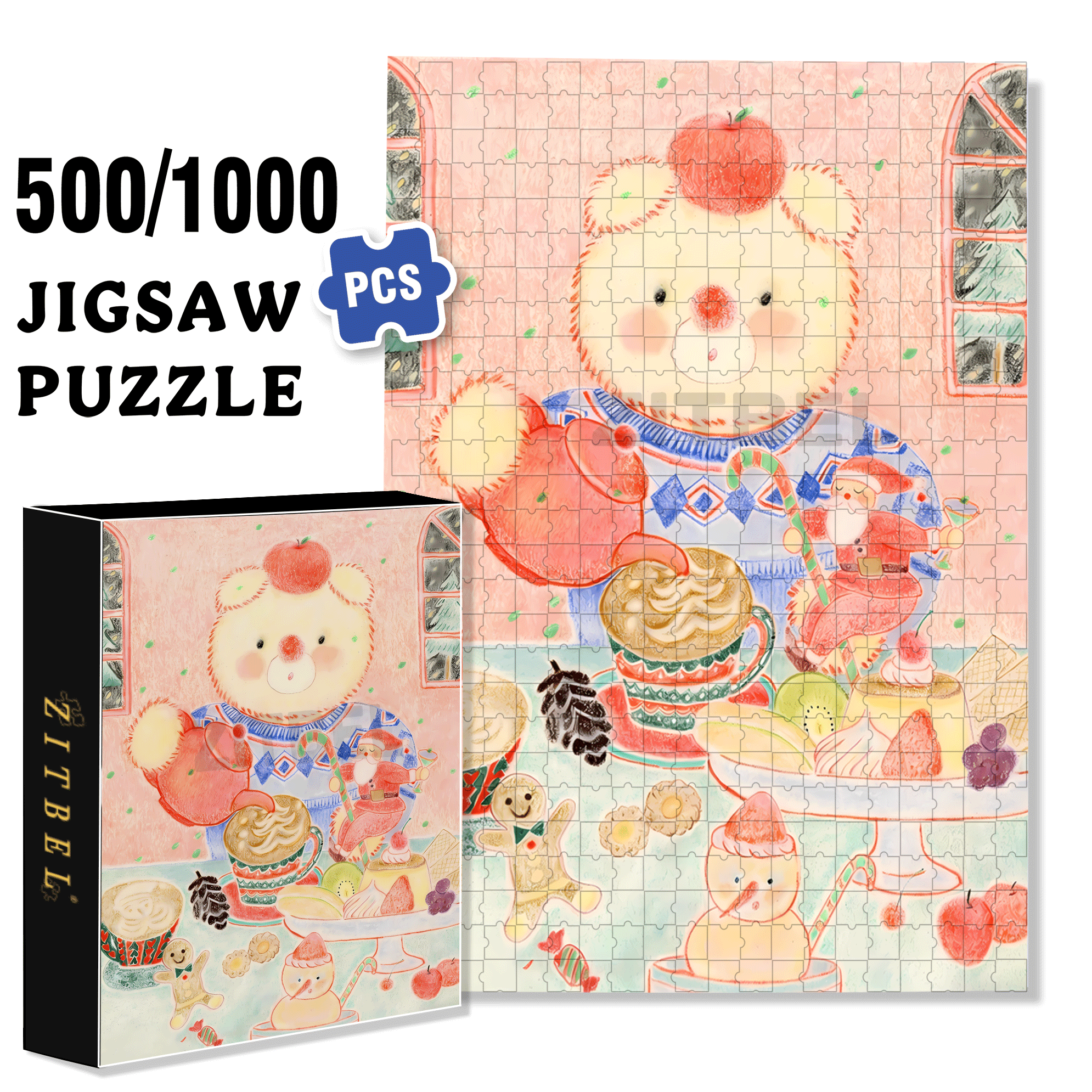 Christmas Tea Shop 500pcs/1000pcs Jigsaw Puzzle, Scratch-Resistant, Interactive Family Game & Brain-Boosting DIY Decor, Perfect for Halloween, Christmas & New Year Gifts, Family Puzzle Game