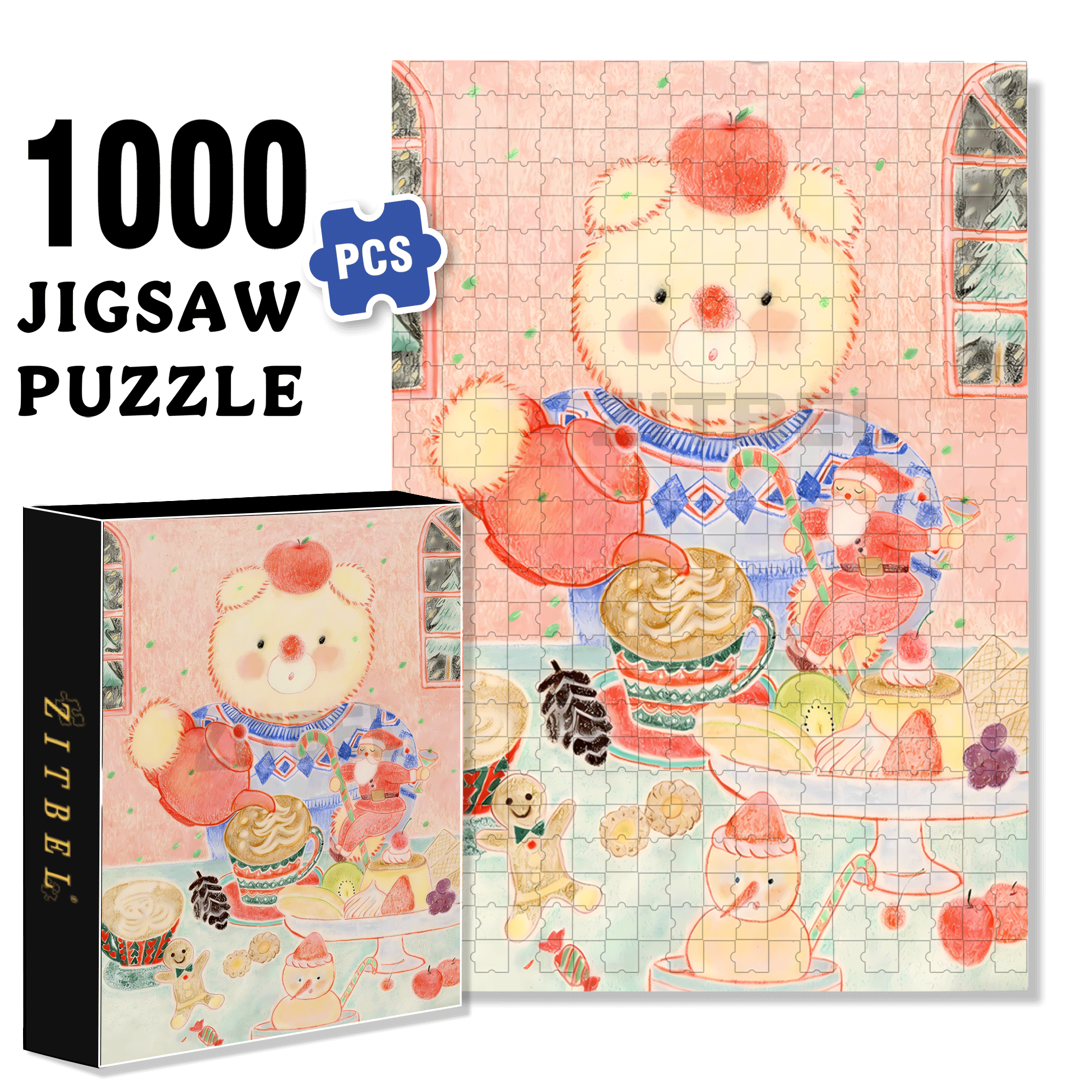 Christmas Tea Shop 500pcs/1000pcs Jigsaw Puzzle, Scratch-Resistant, Interactive Family Game & Brain-Boosting DIY Decor, Perfect for Halloween, Christmas & New Year Gifts, Family Puzzle Game