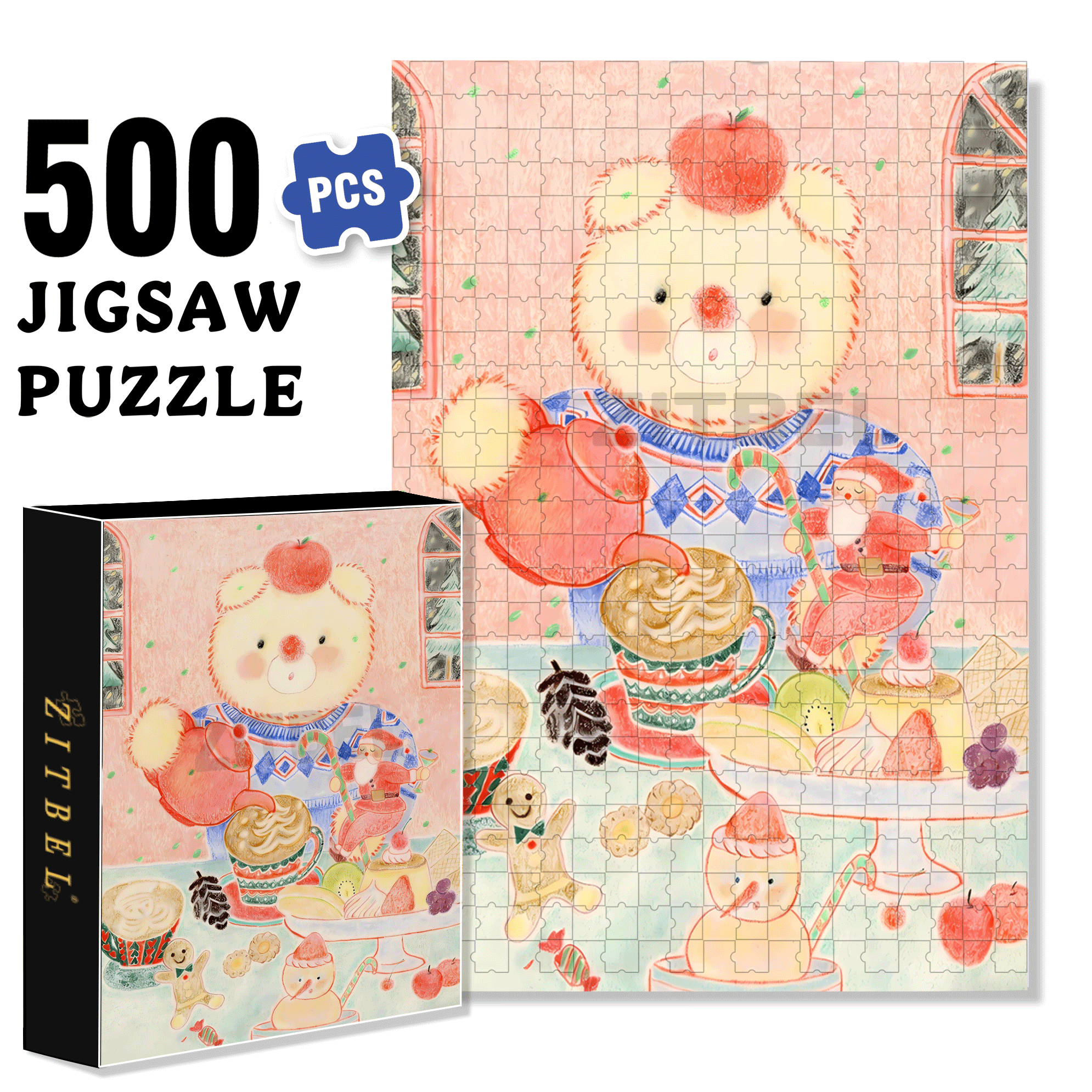 Christmas Tea Shop 500pcs/1000pcs Jigsaw Puzzle, Scratch-Resistant, Interactive Family Game & Brain-Boosting DIY Decor, Perfect for Halloween, Christmas & New Year Gifts, Family Puzzle Game