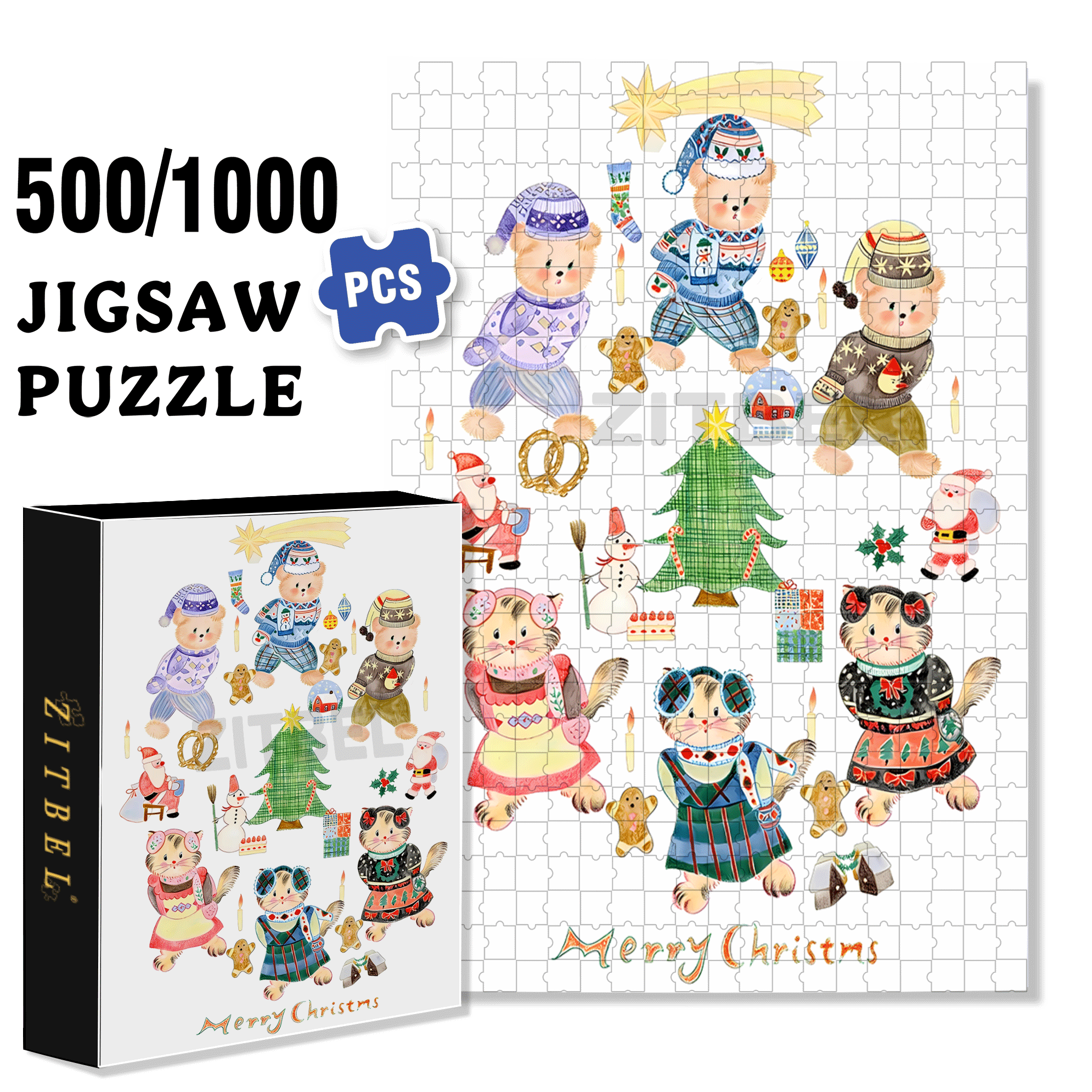 Christmas Waltz 500pcs/1000pcs Jigsaw Puzzle, Scratch-Resistant, Interactive Family Game & Brain-Boosting DIY Decor, Perfect for Halloween, Christmas & New Year Gifts, Family Puzzle Game