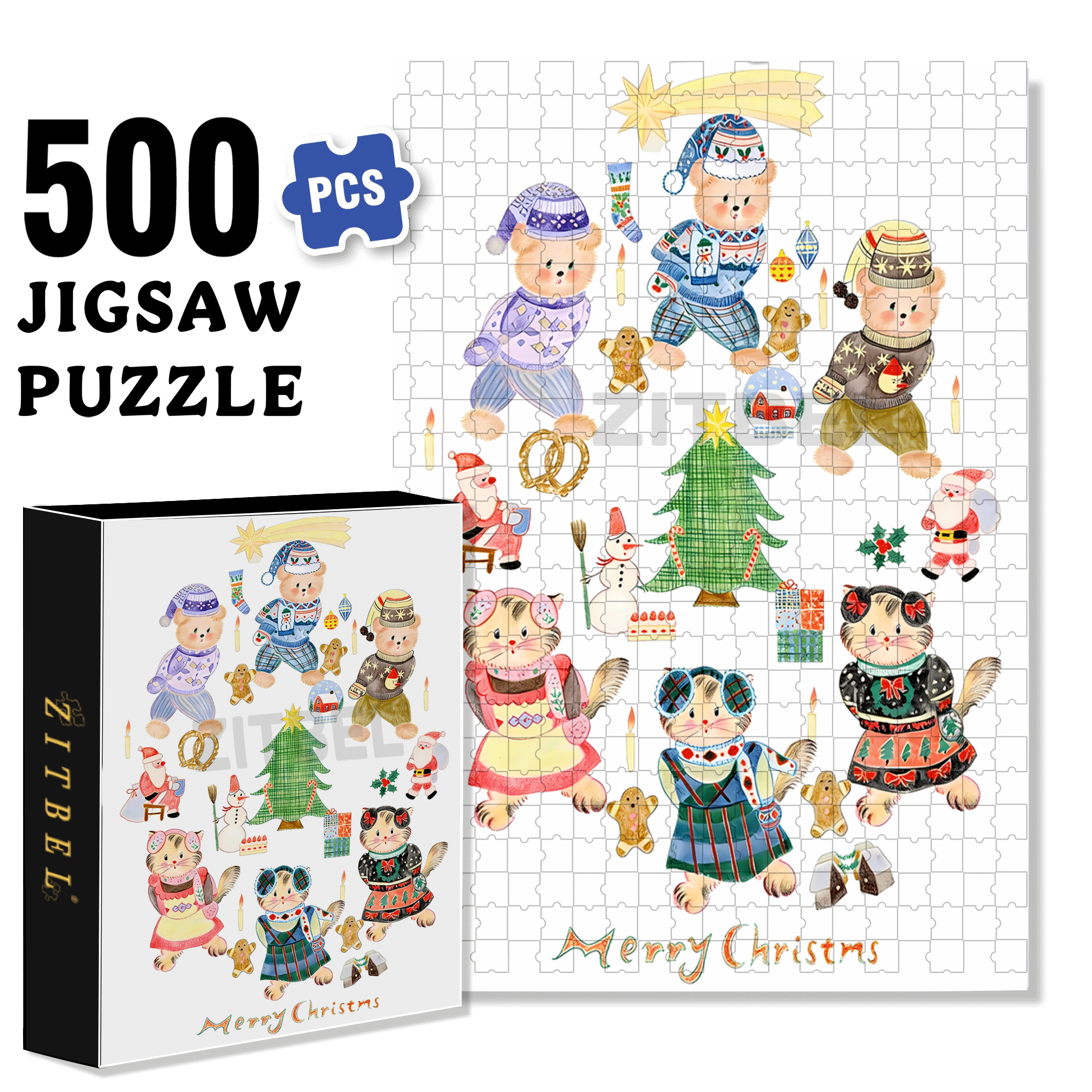 Christmas Waltz 500pcs/1000pcs Jigsaw Puzzle, Scratch-Resistant, Interactive Family Game & Brain-Boosting DIY Decor, Perfect for Halloween, Christmas & New Year Gifts, Family Puzzle Game