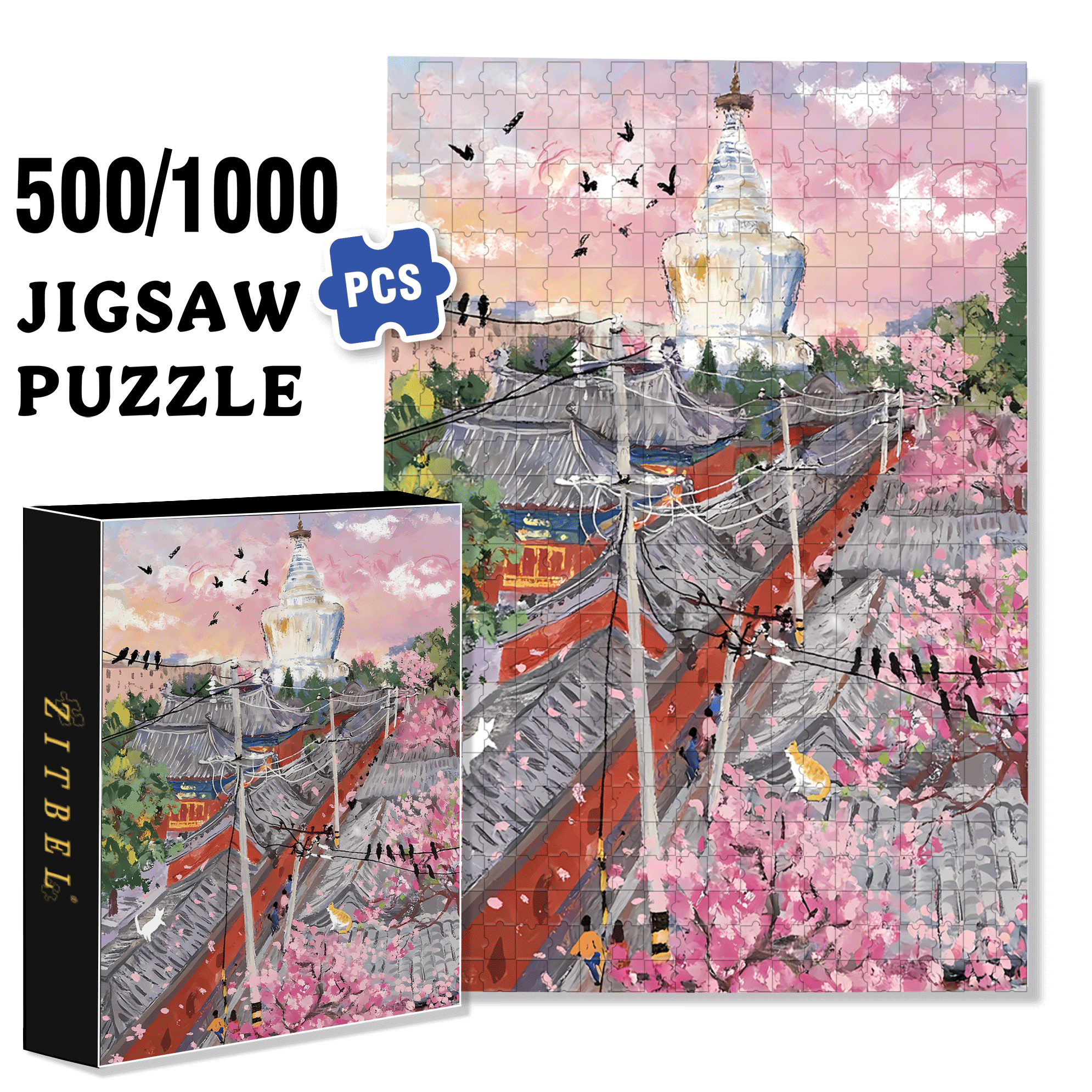 City Pictorial 2 500pcs/1000pcs Jigsaw Puzzle, Scratch-Resistant, Interactive Family Game & Brain-Boosting DIY Decor, Perfect for Halloween, Christmas & New Year Gifts, Family Puzzle Game