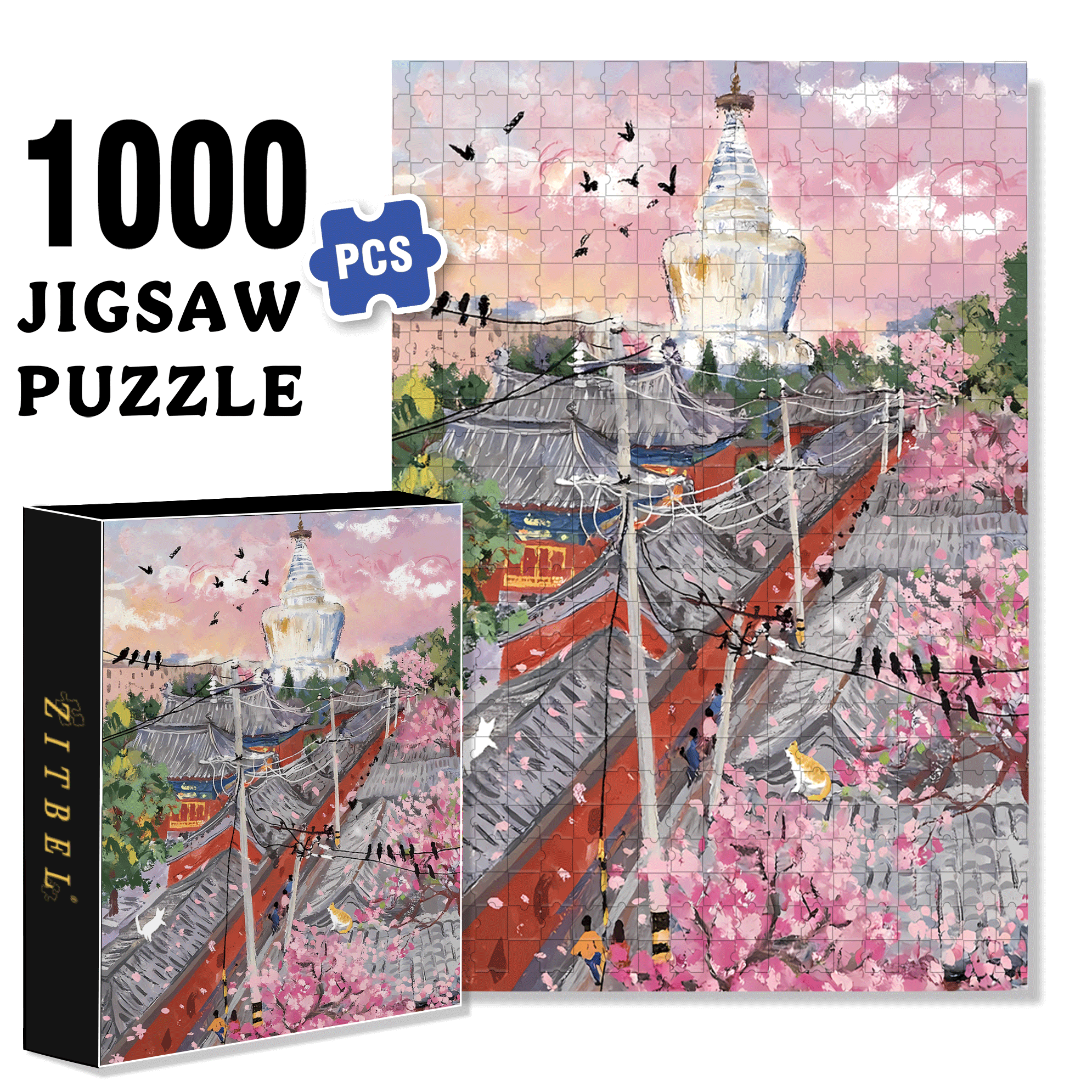 City Pictorial 2 500pcs/1000pcs Jigsaw Puzzle, Scratch-Resistant, Interactive Family Game & Brain-Boosting DIY Decor, Perfect for Halloween, Christmas & New Year Gifts, Family Puzzle Game