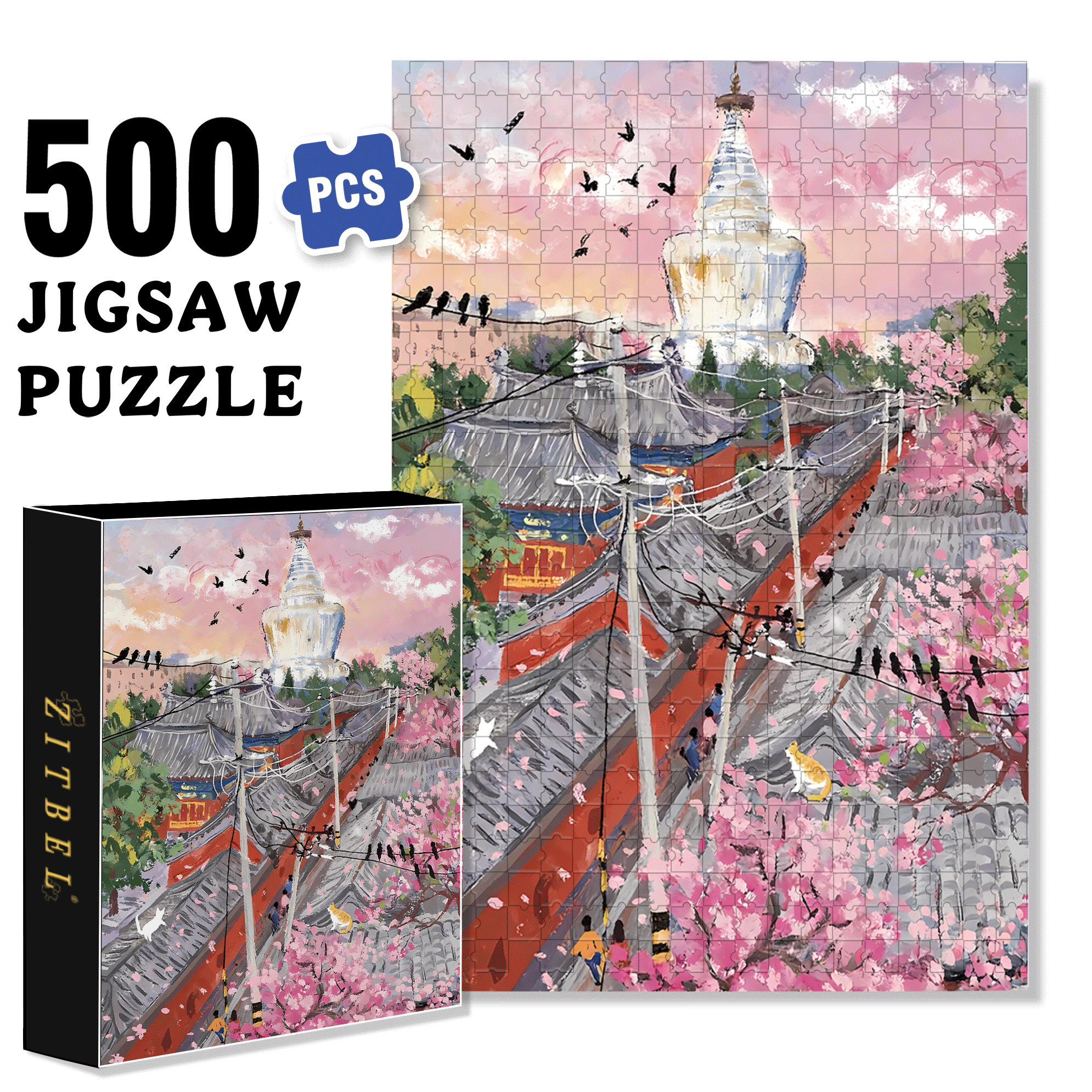 City Pictorial 2 500pcs/1000pcs Jigsaw Puzzle, Scratch-Resistant, Interactive Family Game & Brain-Boosting DIY Decor, Perfect for Halloween, Christmas & New Year Gifts, Family Puzzle Game