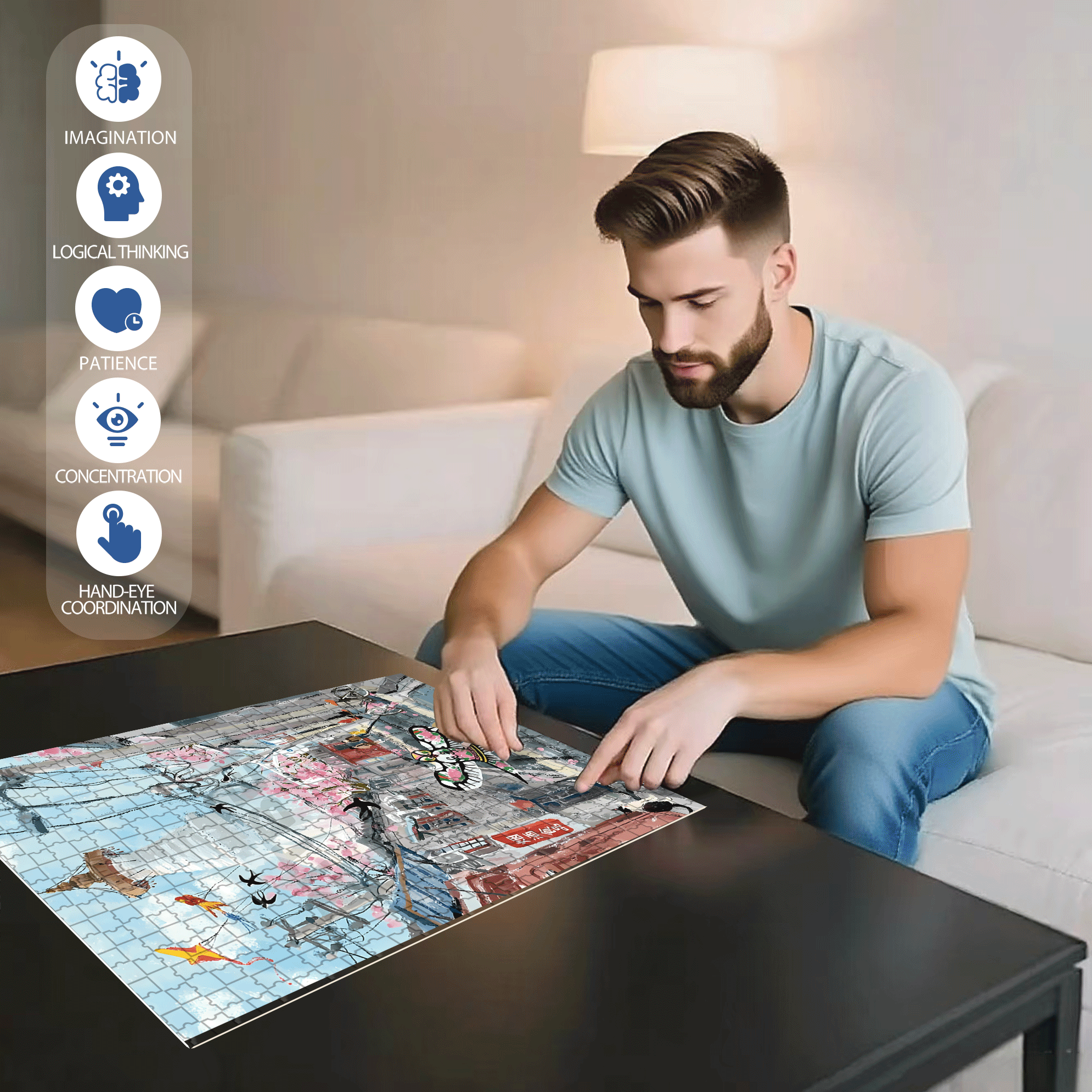 City Pictorial 3 500pcs/1000pcs Jigsaw Puzzle, Scratch-Resistant, Interactive Family Game & Brain-Boosting DIY Decor, Perfect for Halloween, Christmas & New Year Gifts, Family Puzzle Game