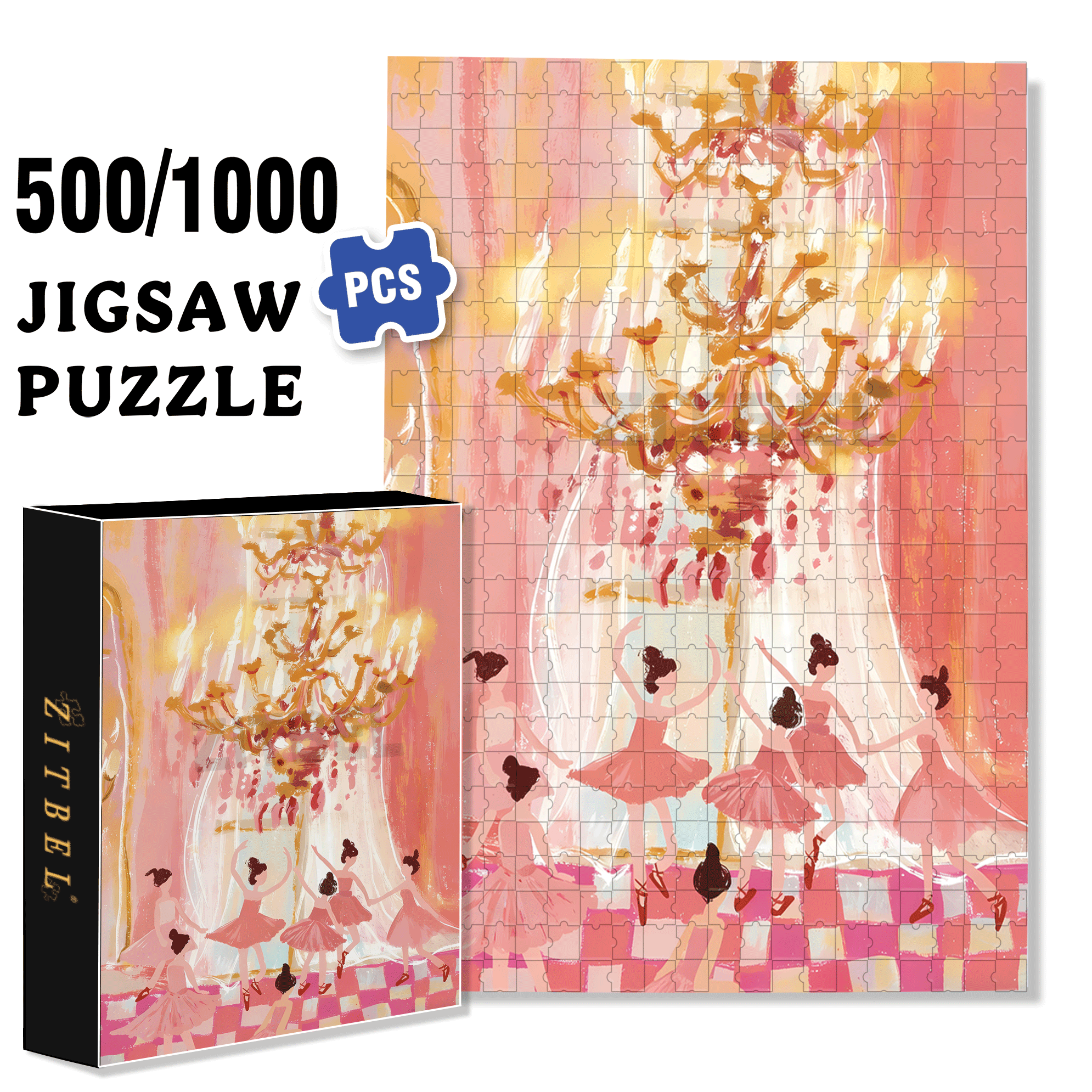 Dancing Under The Crystal Lamp 500pcs/1000pcs Jigsaw Puzzle, Scratch-Resistant, Interactive Family Game & Brain-Boosting DIY Decor, Perfect for Halloween, Christmas & New Year Gifts, Family Puzzle Game