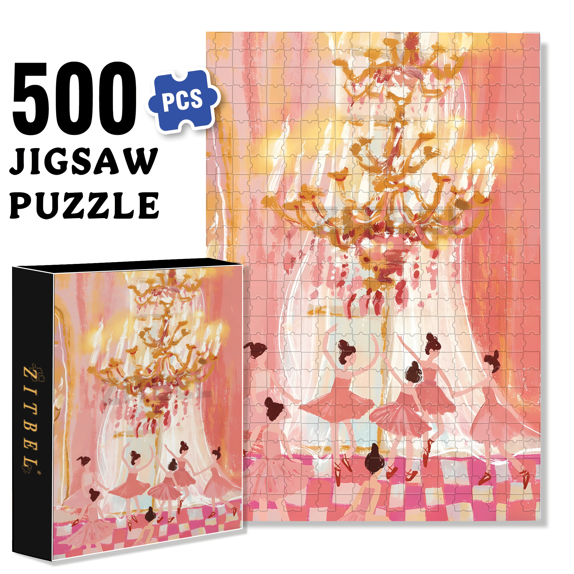 Dancing Under The Crystal Lamp 500pcs/1000pcs Jigsaw Puzzle, Scratch-Resistant, Interactive Family Game & Brain-Boosting DIY Decor, Perfect for Halloween, Christmas & New Year Gifts, Family Puzzle Game