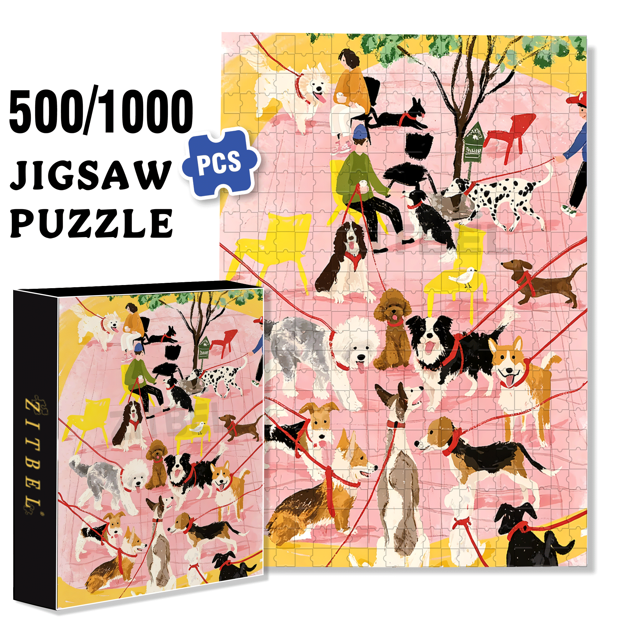 Dog's Party 500pcs/1000pcs Jigsaw Puzzle, Scratch-Resistant, Interactive Family Game & Brain-Boosting DIY Decor, Perfect for Halloween, Christmas & New Year Gifts, Family Puzzle Game