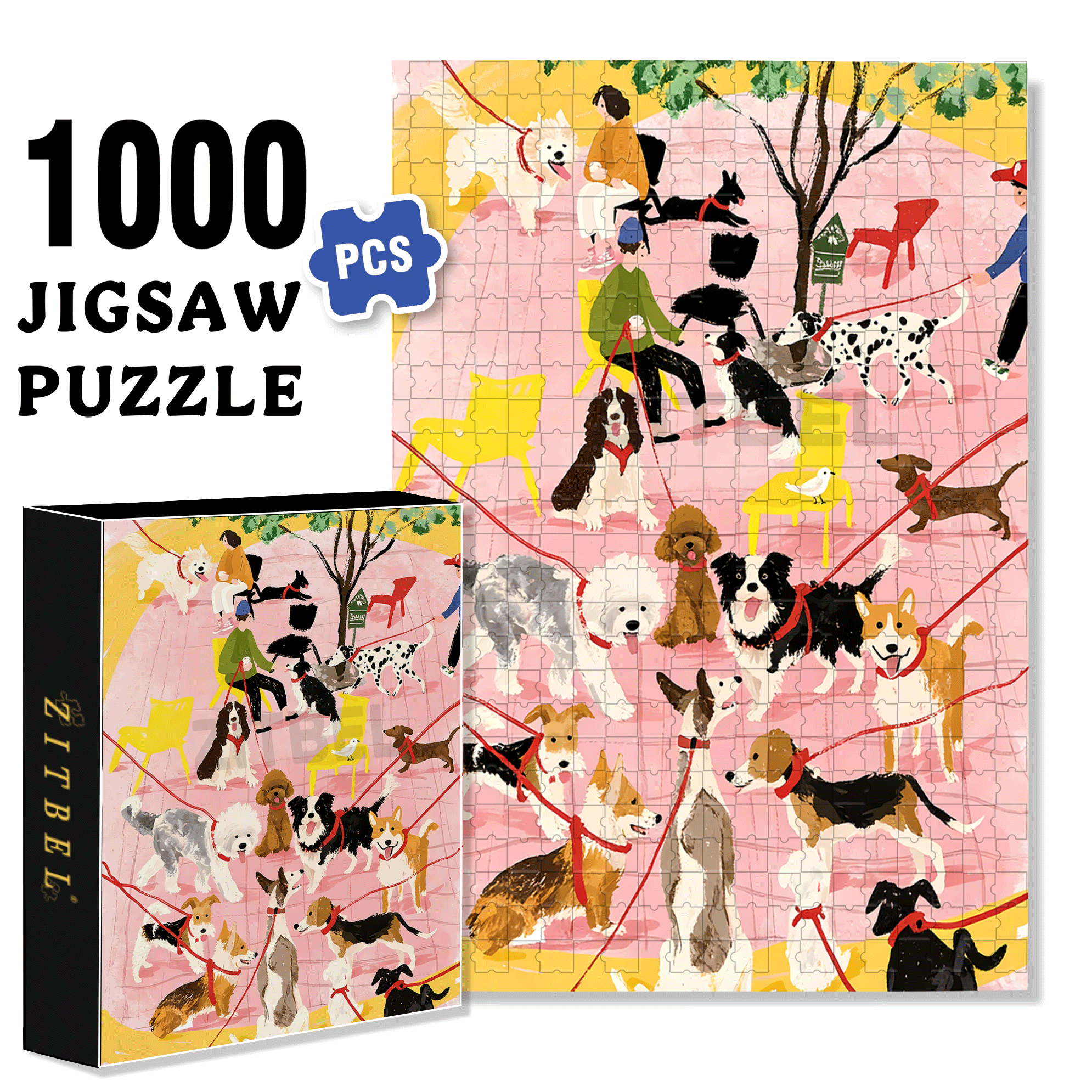 Dog's Party 500pcs/1000pcs Jigsaw Puzzle, Scratch-Resistant, Interactive Family Game & Brain-Boosting DIY Decor, Perfect for Halloween, Christmas & New Year Gifts, Family Puzzle Game