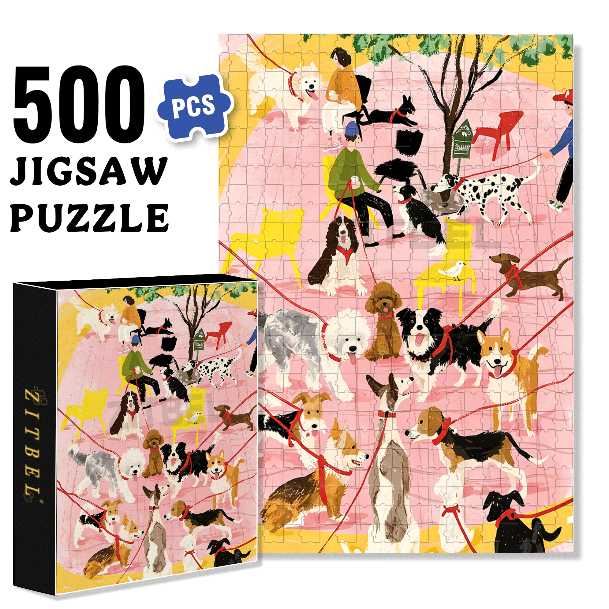 Dog's Party 500pcs/1000pcs Jigsaw Puzzle, Scratch-Resistant, Interactive Family Game & Brain-Boosting DIY Decor, Perfect for Halloween, Christmas & New Year Gifts, Family Puzzle Game