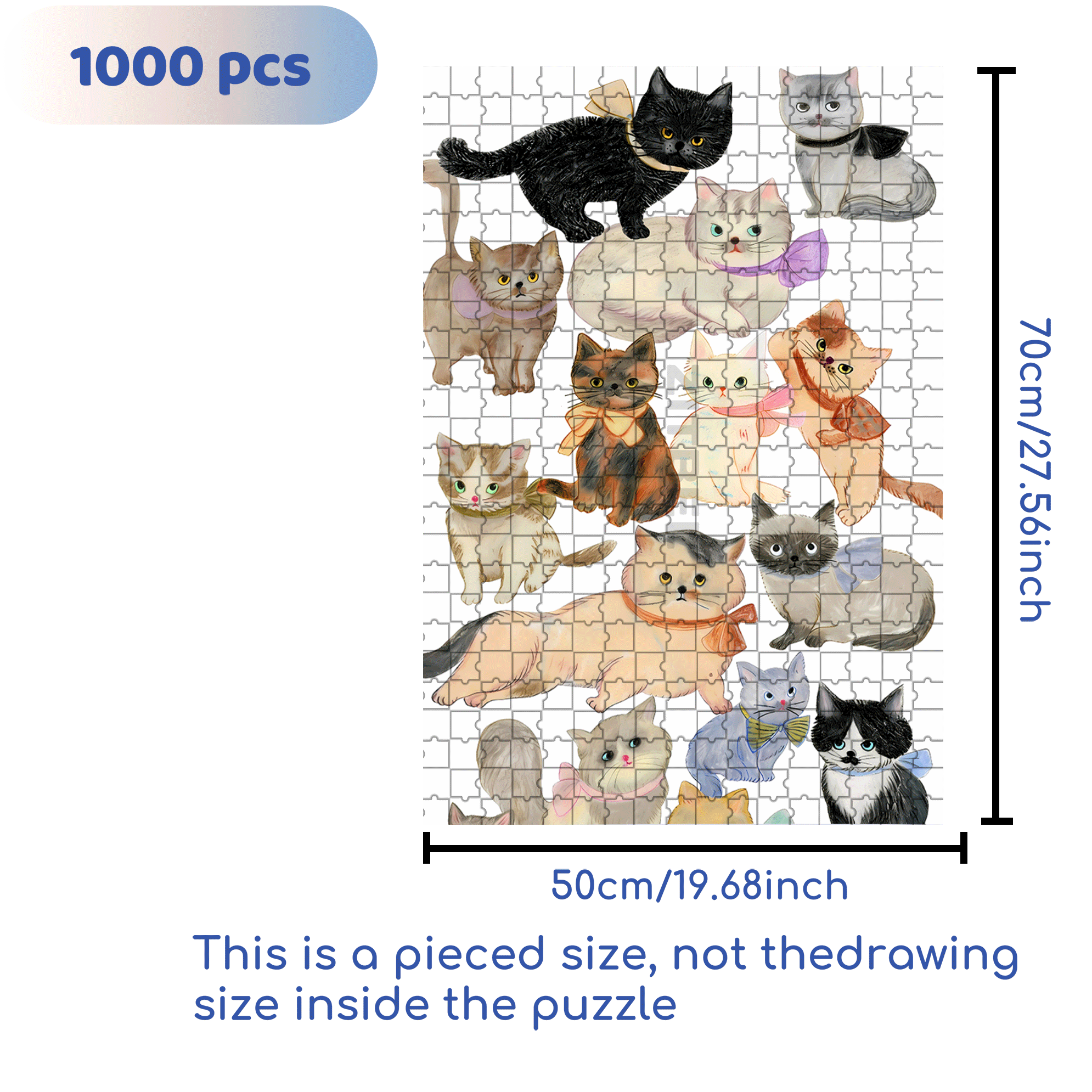 Doodle Cats 500pcs/1000pcs Jigsaw Puzzle, Scratch-Resistant, Interactive Family Game & Brain-Boosting DIY Decor, Perfect for Halloween, Christmas & New Year Gifts, Family Puzzle Game