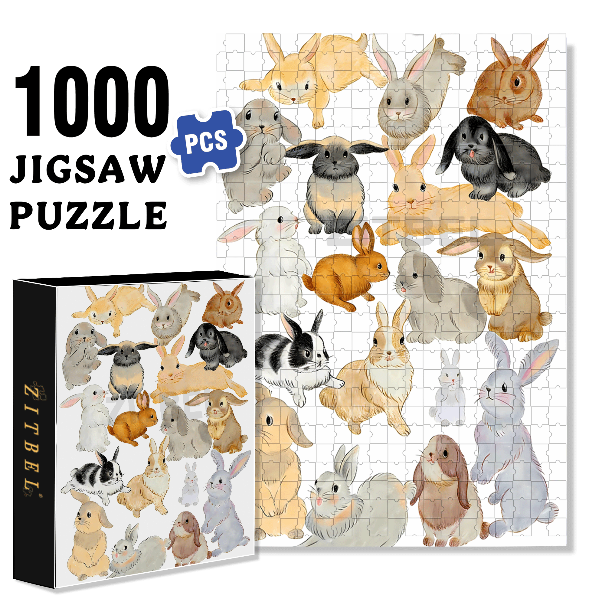 Doodle Rabbits 500pcs/1000pcs Jigsaw Puzzle, Scratch-Resistant, Interactive Family Game & Brain-Boosting DIY Decor, Perfect for Halloween, Christmas & New Year Gifts, Family Puzzle Game