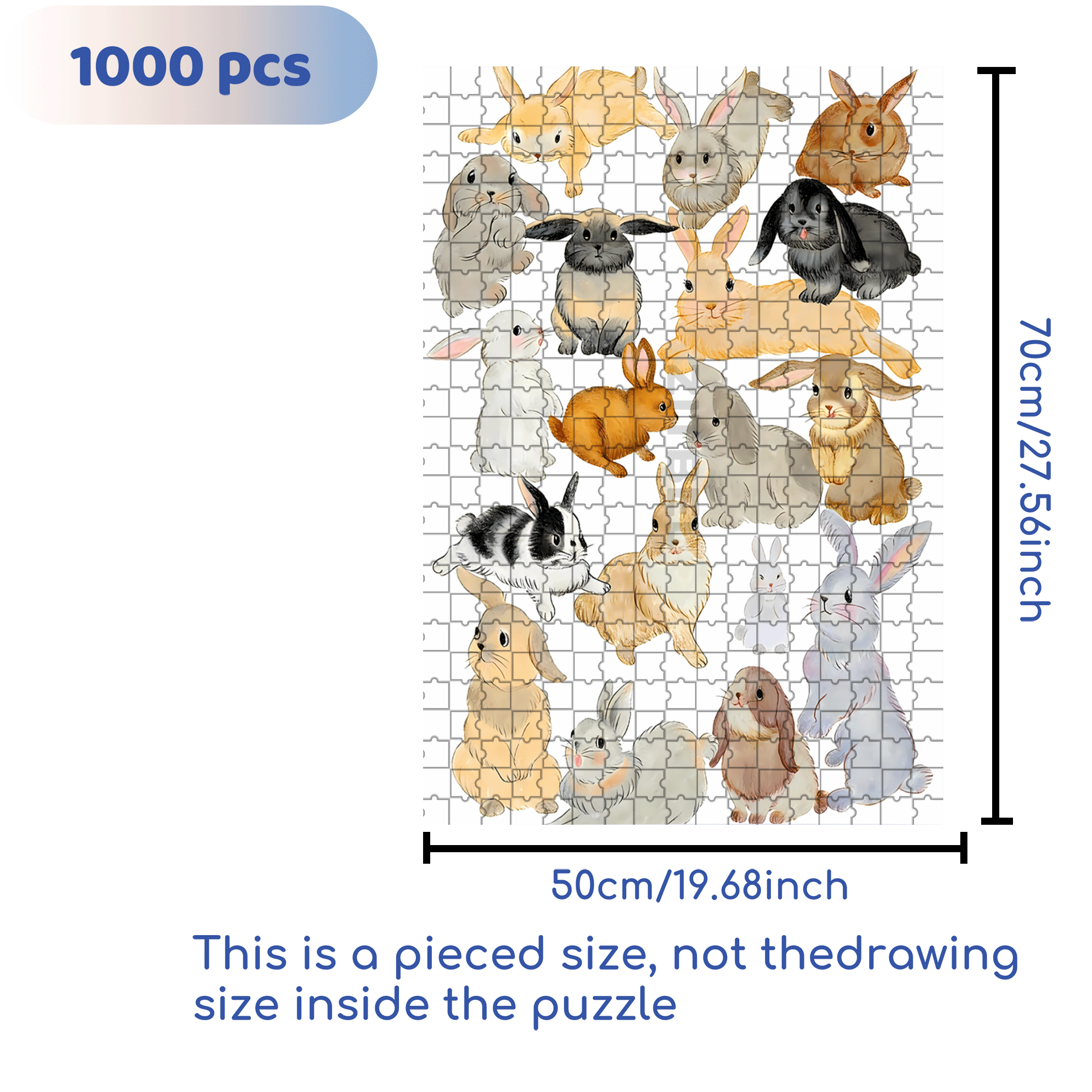 Doodle Rabbits 500pcs/1000pcs Jigsaw Puzzle, Scratch-Resistant, Interactive Family Game & Brain-Boosting DIY Decor, Perfect for Halloween, Christmas & New Year Gifts, Family Puzzle Game